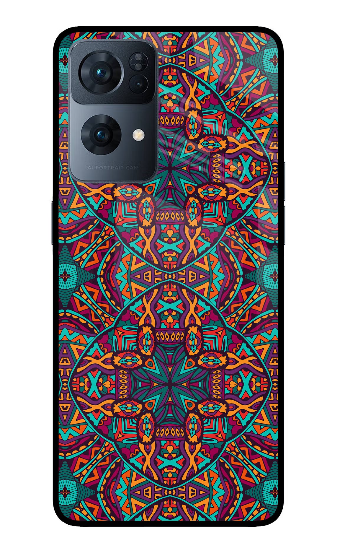 Colour Mandala Oppo Reno7 Pro 5G Back Cover - Colour Mandala Oppo Reno7 Pro 5G Glass Case Back Cover by Casekaro Colour Mandala Oppo Reno7 Pro 5G Glass Case Back Cover by Casekaro