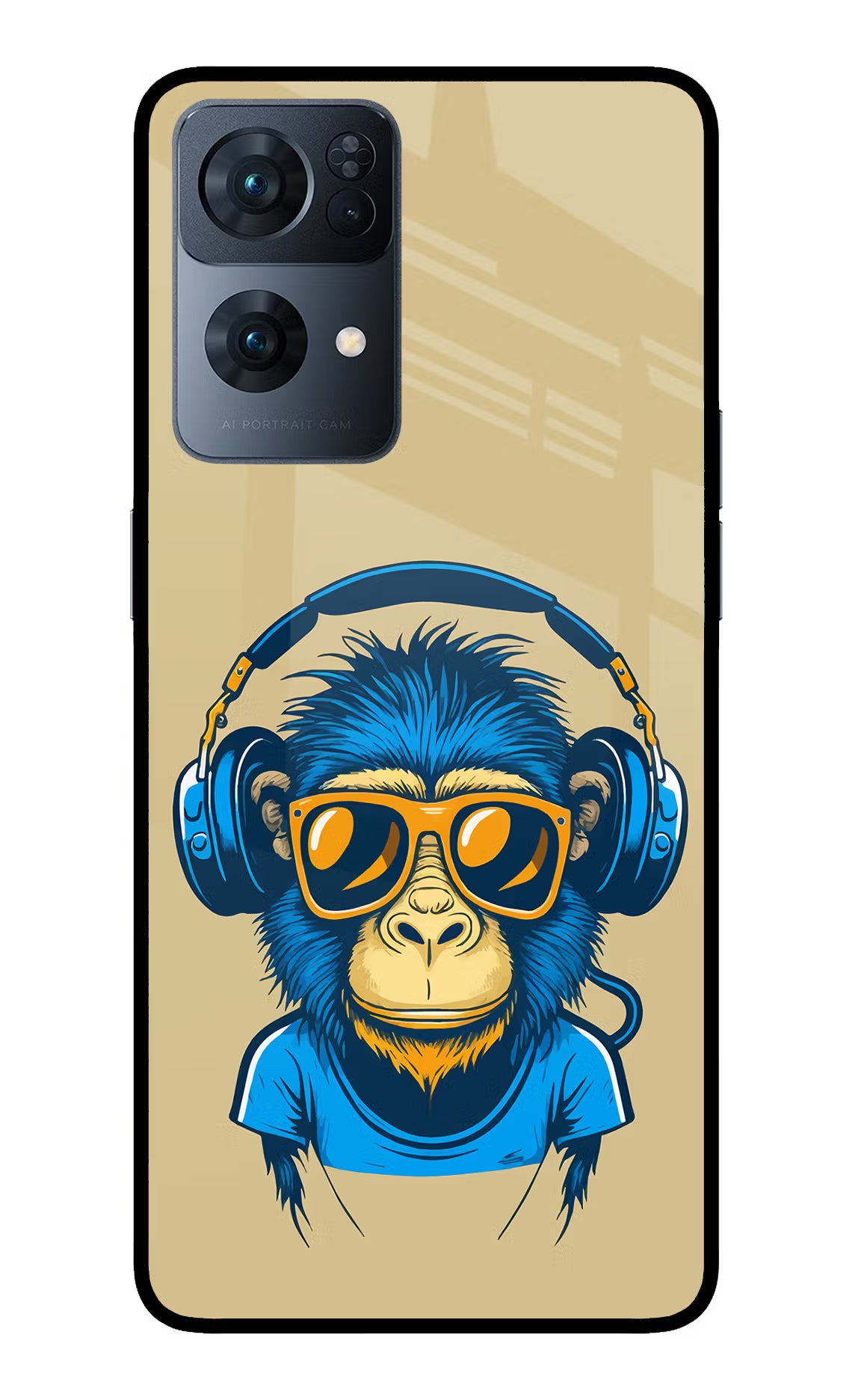 Monkey Headphone Oppo Reno7 Pro 5G Back Cover - Monkey Headphone Oppo Reno7 Pro 5G Glass Case Back Cover by Casekaro Monkey Headphone Oppo Reno7 Pro 5G Glass Case Back Cover by Casekaro