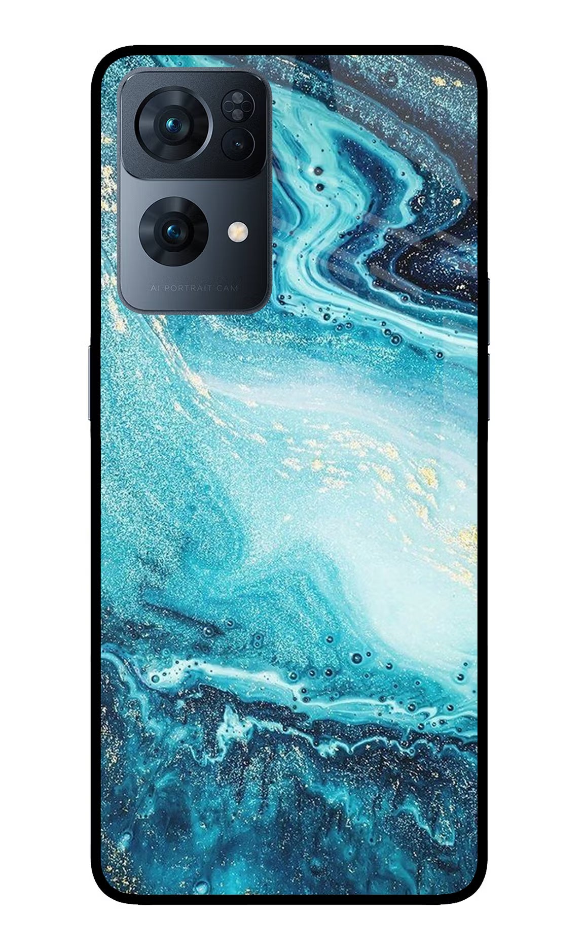 Blue Glitter Marble Oppo Reno7 Pro 5G Back Cover - Blue Glitter Marble Oppo Reno7 Pro 5G Glass Case Back Cover by Casekaro Blue Glitter Marble Oppo Reno7 Pro 5G Glass Case Back Cover by Casekaro