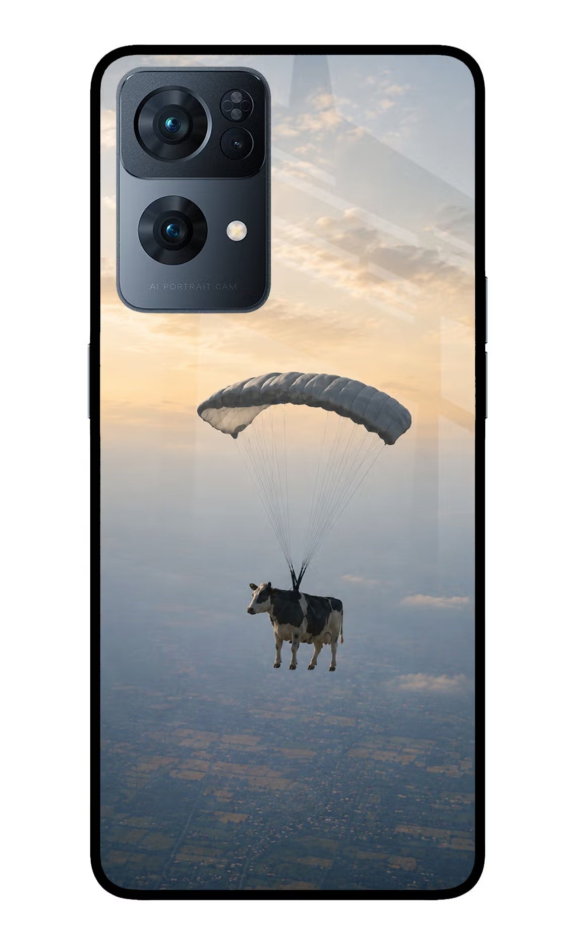 Skydiving Cow Oppo Reno7 Pro 5G Glass Case - Skydiving Cow Oppo Reno7 Pro 5G Glass Case Skydiving Cow Oppo Reno7 Pro 5G Glass Case