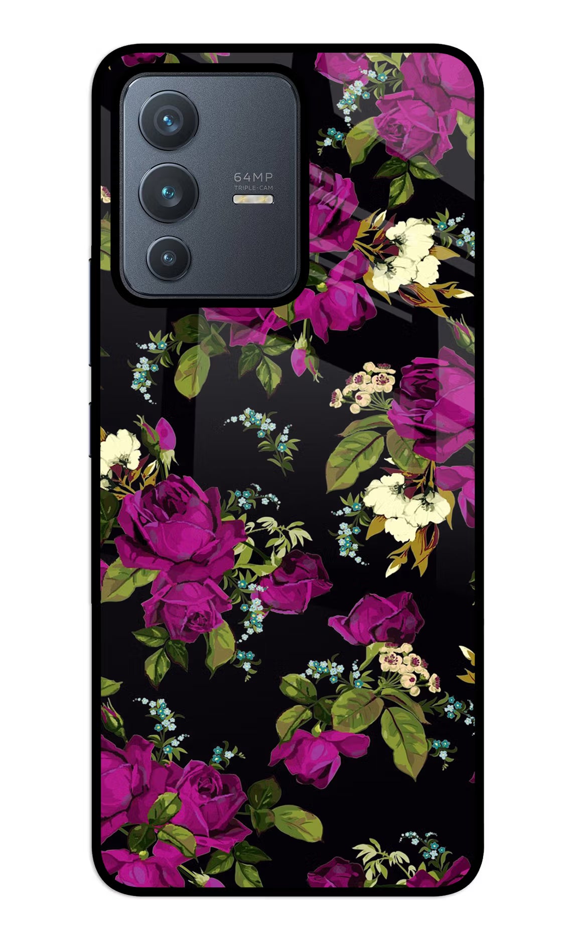 Flowers Vivo V23 5G Back Cover - Flowers Vivo V23 5G Glass Case Back Cover by Casekaro Flowers Vivo V23 5G Glass Case Back Cover by Casekaro