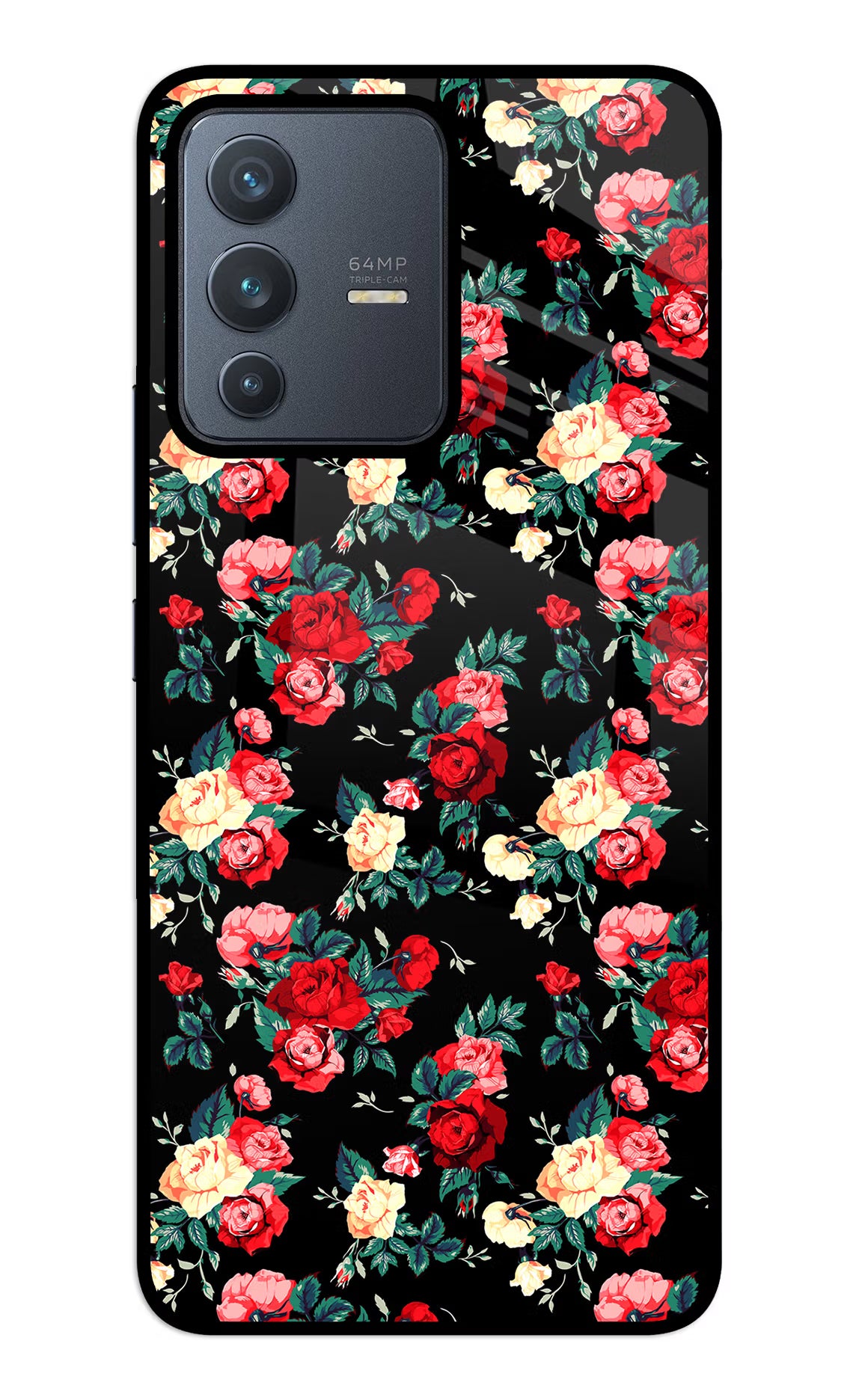 Rose Pattern Vivo V23 5G Back Cover - Rose Pattern Vivo V23 5G Glass Case Back Cover by Casekaro Rose Pattern Vivo V23 5G Glass Case Back Cover by Casekaro