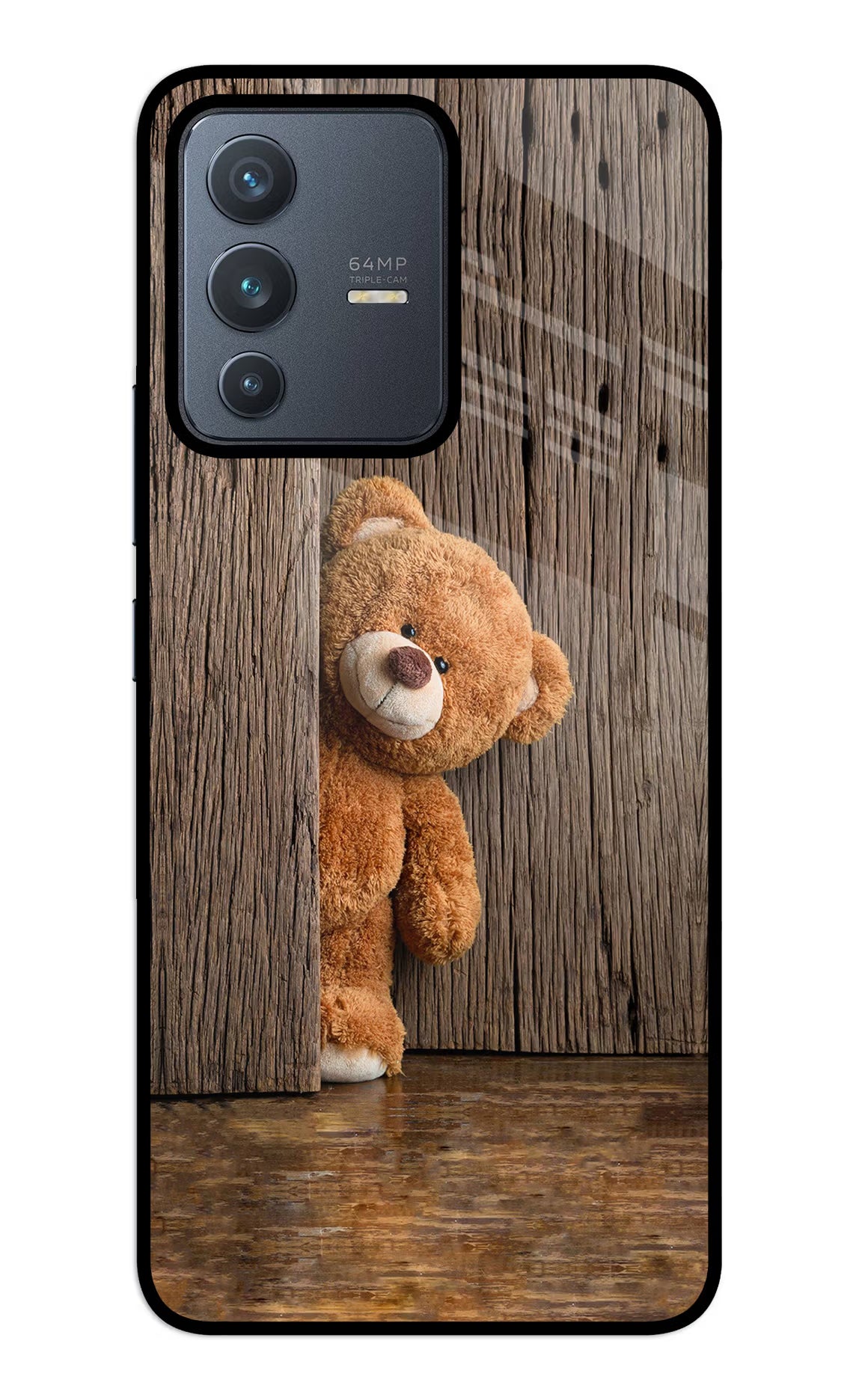 Teddy Wooden Vivo V23 5G Back Cover - Teddy Wooden Vivo V23 5G Glass Case Back Cover by Casekaro Teddy Wooden Vivo V23 5G Glass Case Back Cover by Casekaro