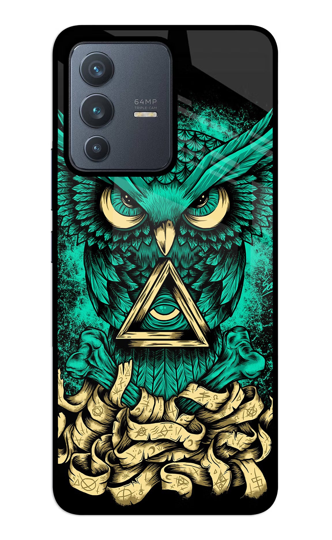 Green Owl Vivo V23 5G Back Cover - Green Owl Vivo V23 5G Glass Case Back Cover by Casekaro Green Owl Vivo V23 5G Glass Case Back Cover by Casekaro