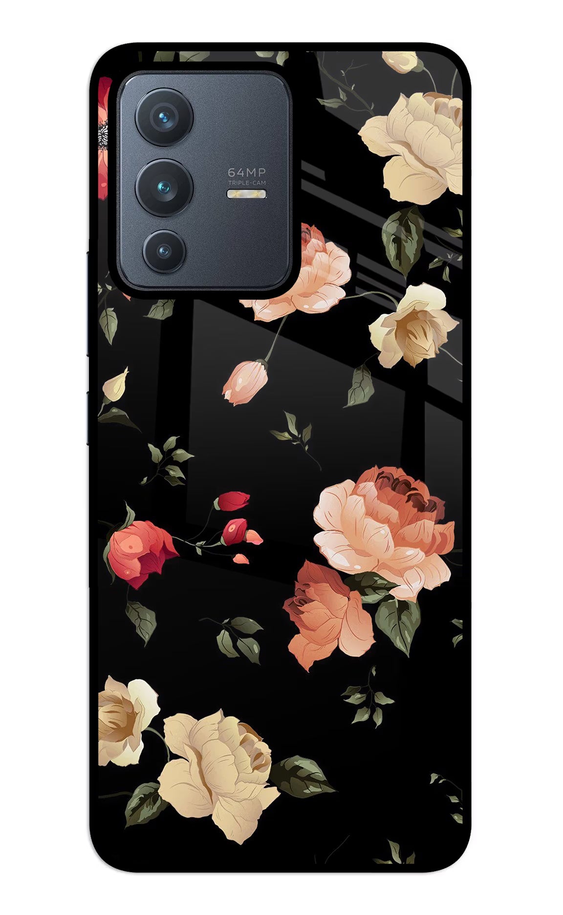 Flowers Vivo V23 5G Back Cover - Flowers Vivo V23 5G Glass Case Back Cover by Casekaro Flowers Vivo V23 5G Glass Case Back Cover by Casekaro