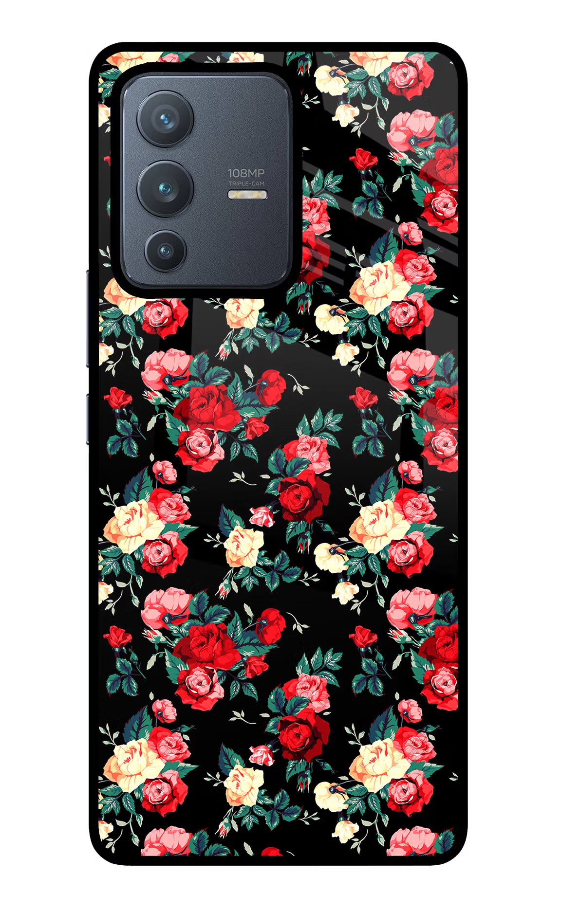 Rose Pattern Vivo V23 Pro 5G Back Cover - Rose Pattern Vivo V23 Pro 5G Glass Case Back Cover by Casekaro Rose Pattern Vivo V23 Pro 5G Glass Case Back Cover by Casekaro
