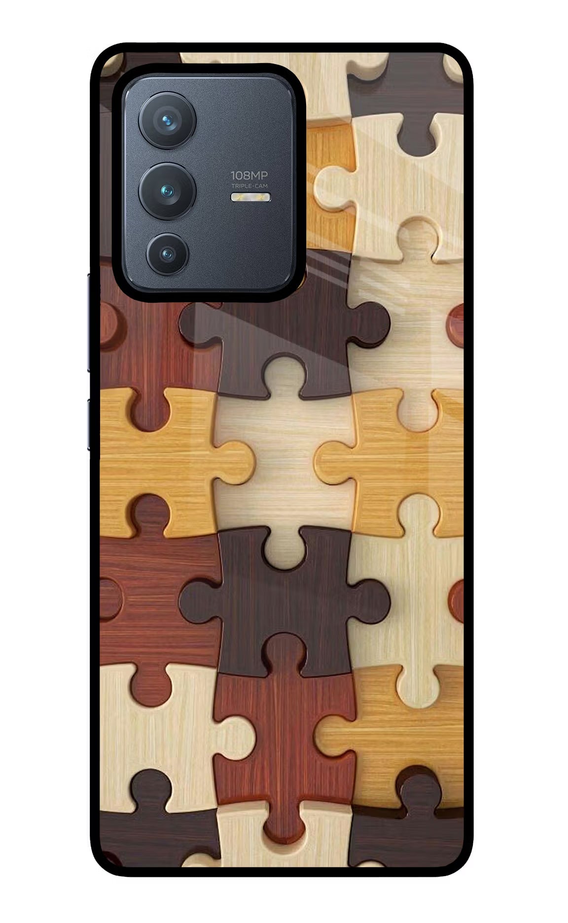 Wooden Puzzle Vivo V23 Pro 5G Back Cover - Wooden Puzzle Vivo V23 Pro 5G Glass Case Back Cover by Casekaro Wooden Puzzle Vivo V23 Pro 5G Glass Case Back Cover by Casekaro
