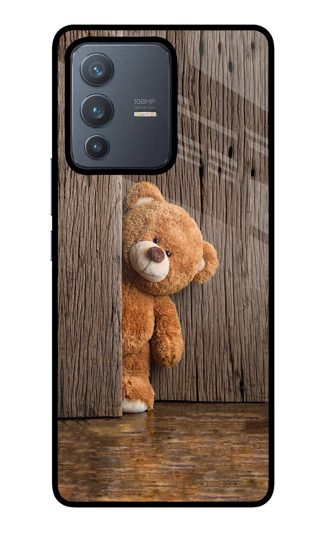 Teddy Wooden Vivo V23 Pro 5G Back Cover - Teddy Wooden Vivo V23 Pro 5G Glass Case Back Cover by Casekaro Teddy Wooden Vivo V23 Pro 5G Glass Case Back Cover by Casekaro