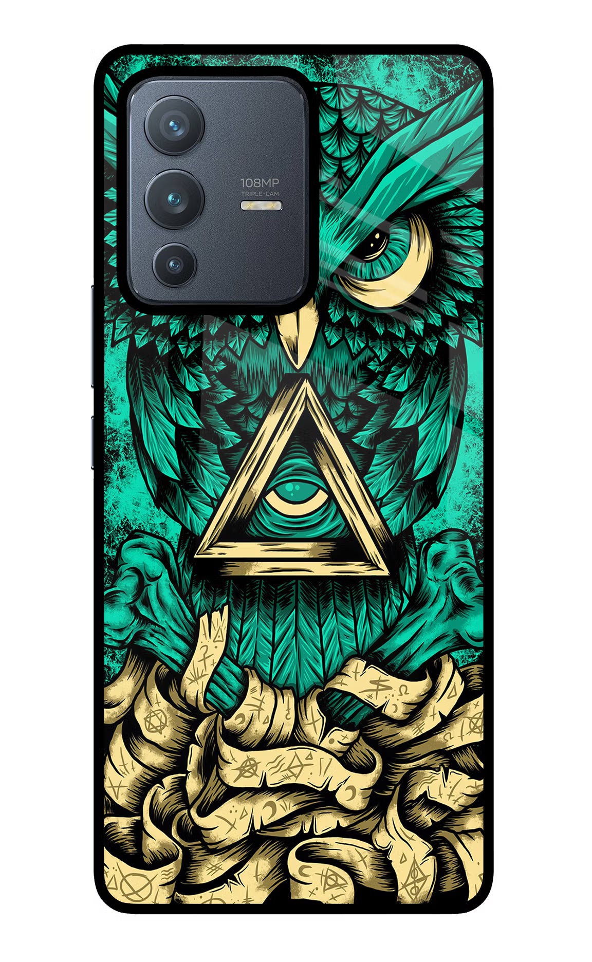 Green Owl Vivo V23 Pro 5G Back Cover - Green Owl Vivo V23 Pro 5G Glass Case Back Cover by Casekaro Green Owl Vivo V23 Pro 5G Glass Case Back Cover by Casekaro