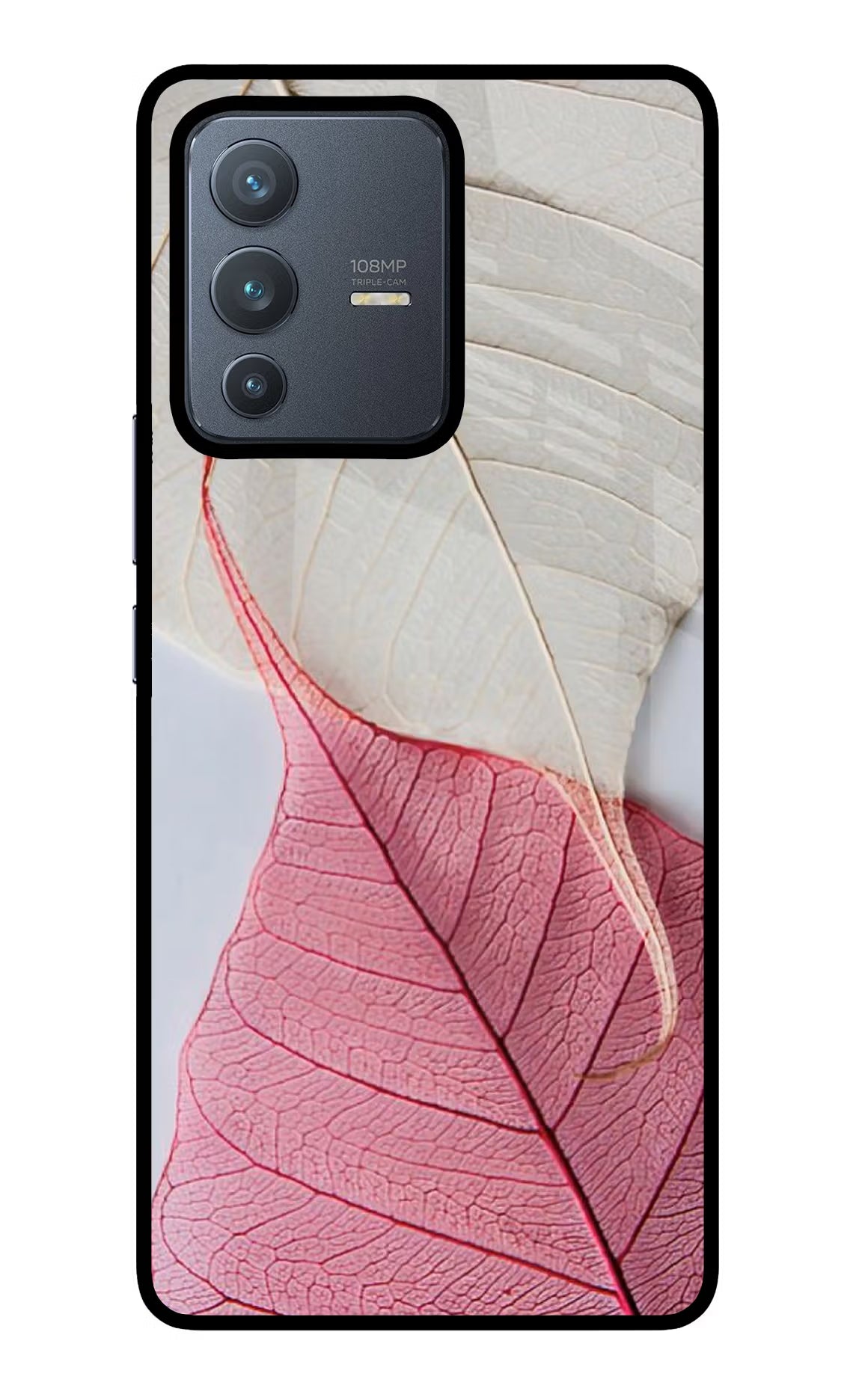White Pink Leaf Vivo V23 Pro 5G Back Cover - White Pink Leaf Vivo V23 Pro 5G Glass Case Back Cover by Casekaro White Pink Leaf Vivo V23 Pro 5G Glass Case Back Cover by Casekaro