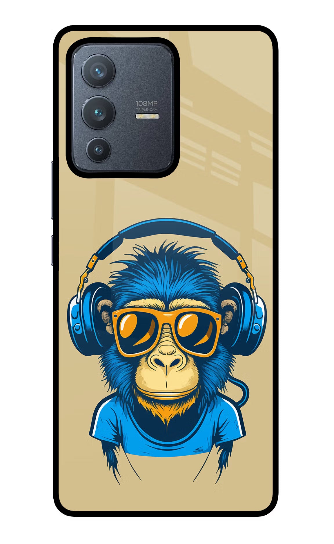 Monkey Headphone Vivo V23 Pro 5G Back Cover - Monkey Headphone Vivo V23 Pro 5G Glass Case Back Cover by Casekaro Monkey Headphone Vivo V23 Pro 5G Glass Case Back Cover by Casekaro