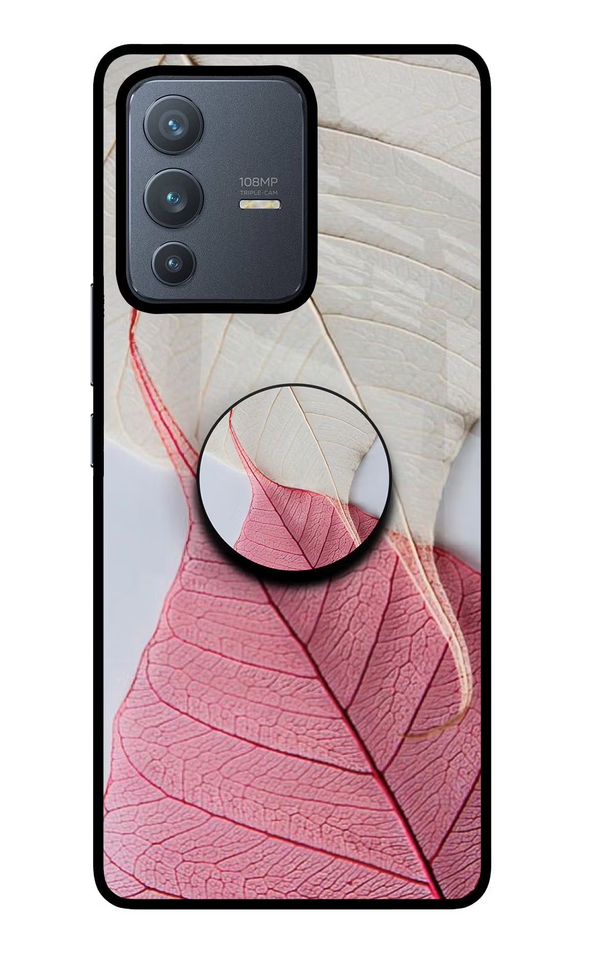 White Pink Leaf Vivo V23 Pro 5G Pop Case - White Pink Leaf Vivo V23 Pro 5G Pop Case by Casekaro White Pink Leaf Vivo V23 Pro 5G Pop Case by Casekaro