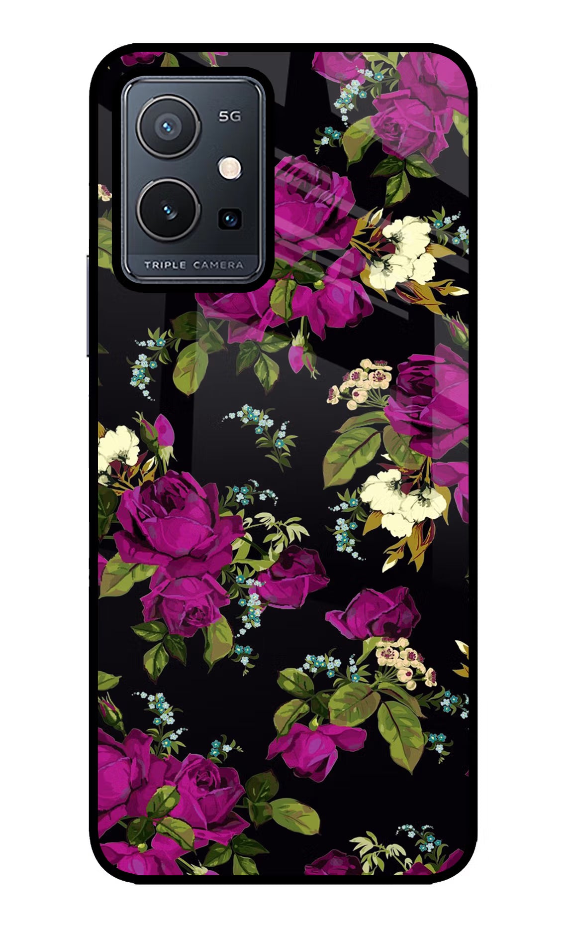 Flowers Vivo Y75 5G/Vivo T1 5G Glass Case - Flowers Vivo Y75 5G/Vivo T1 5G Glass Case Flowers Vivo Y75 5G/Vivo T1 5G Glass Case