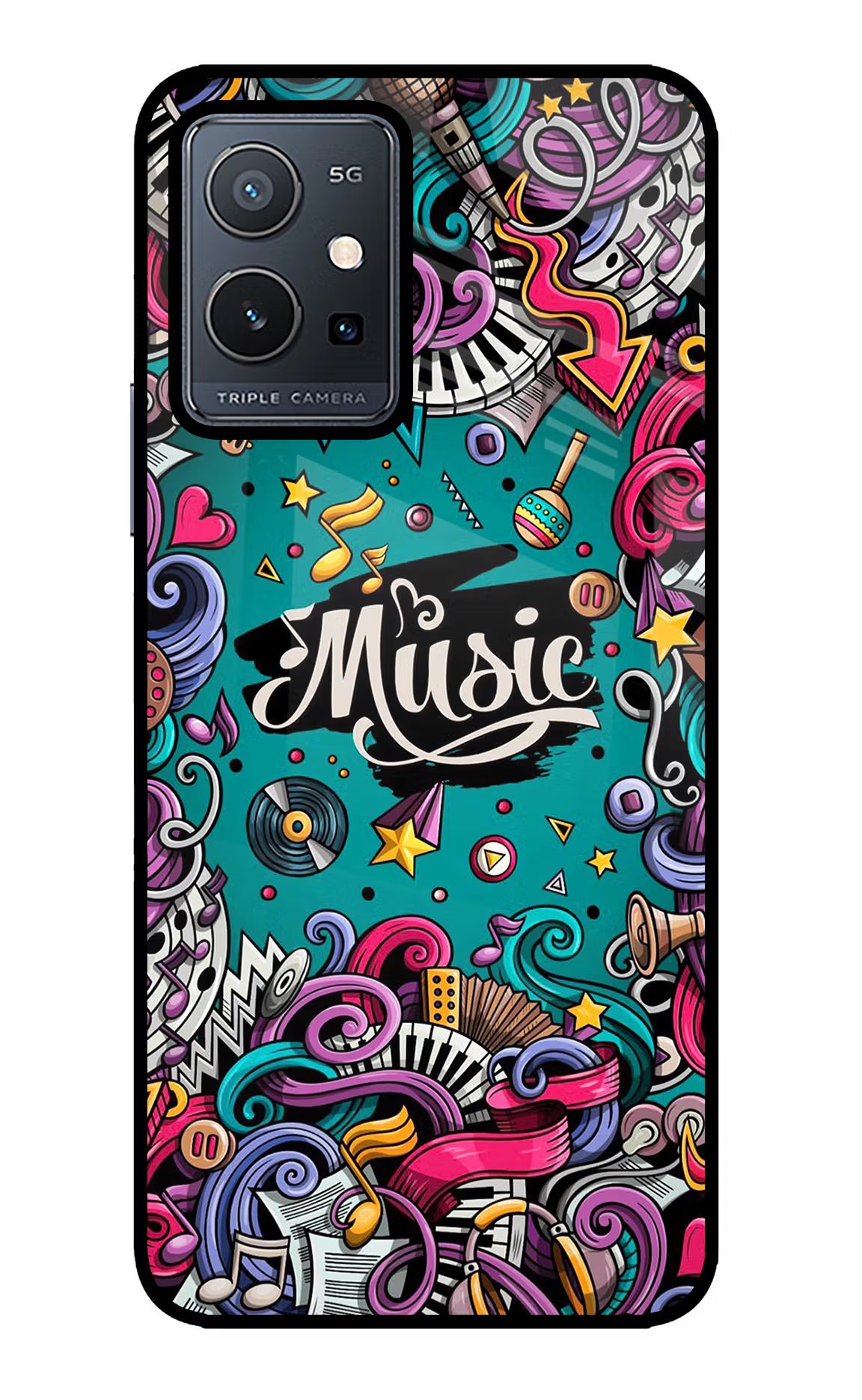Music Graffiti Vivo Y75 5G/Vivo T1 5G Glass Case - Music Graffiti Vivo Y75 5G/Vivo T1 5G Glass Case Music Graffiti Vivo Y75 5G/Vivo T1 5G Glass Case
