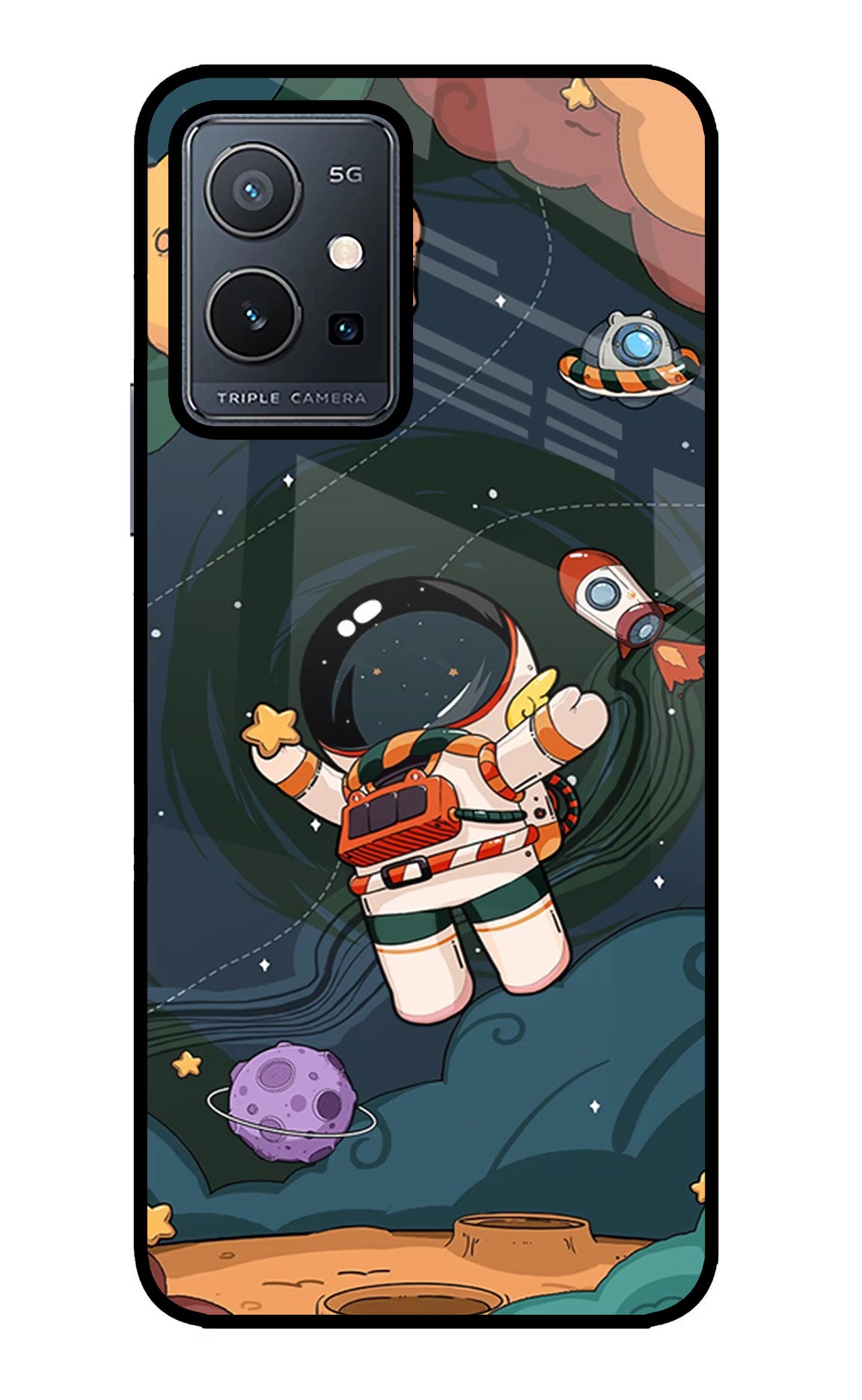 Cartoon Astronaut Vivo Y75 5G/Vivo T1 5G Glass Case - Cartoon Astronaut Vivo Y75 5G/Vivo T1 5G Glass Case Cartoon Astronaut Vivo Y75 5G/Vivo T1 5G Glass Case