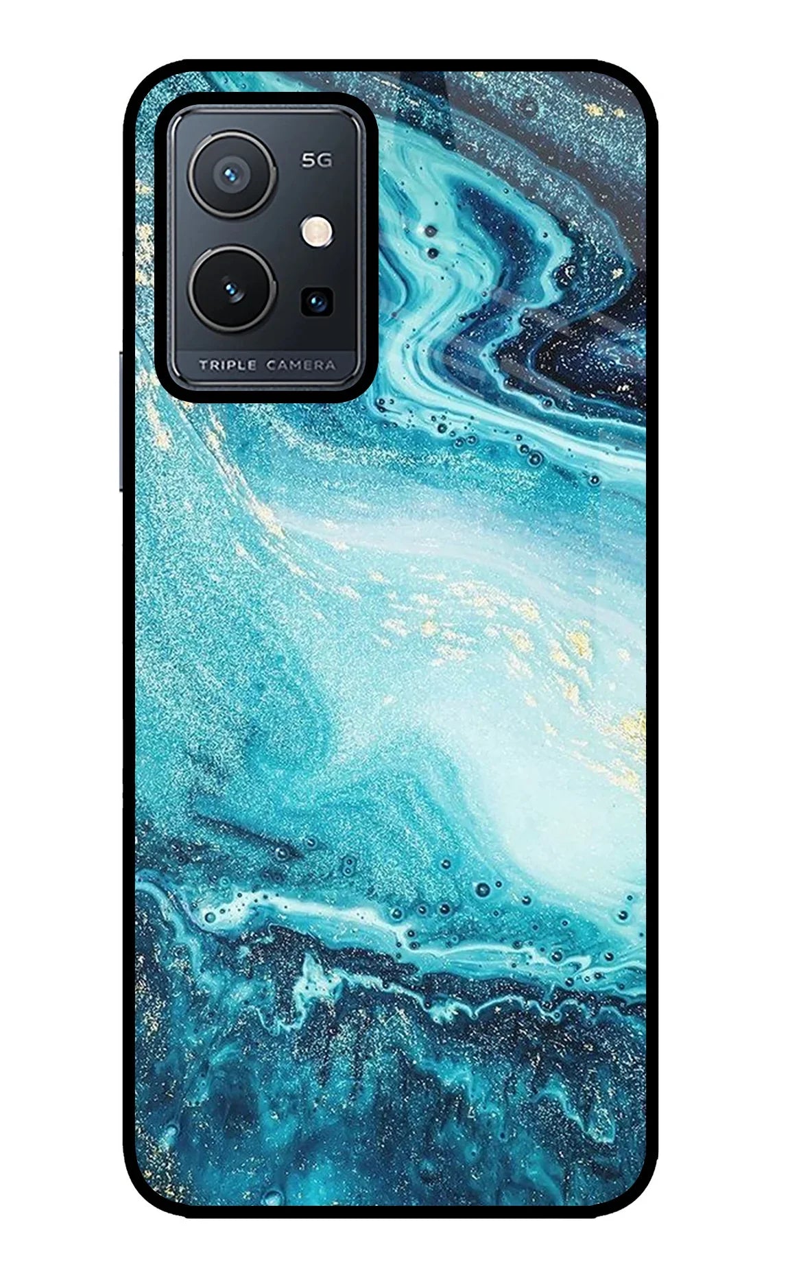 Blue Glitter Marble Vivo Y75 5G/Vivo T1 5G Glass Case - Blue Glitter Marble Vivo Y75 5G/Vivo T1 5G Glass Case Blue Glitter Marble Vivo Y75 5G/Vivo T1 5G Glass Case