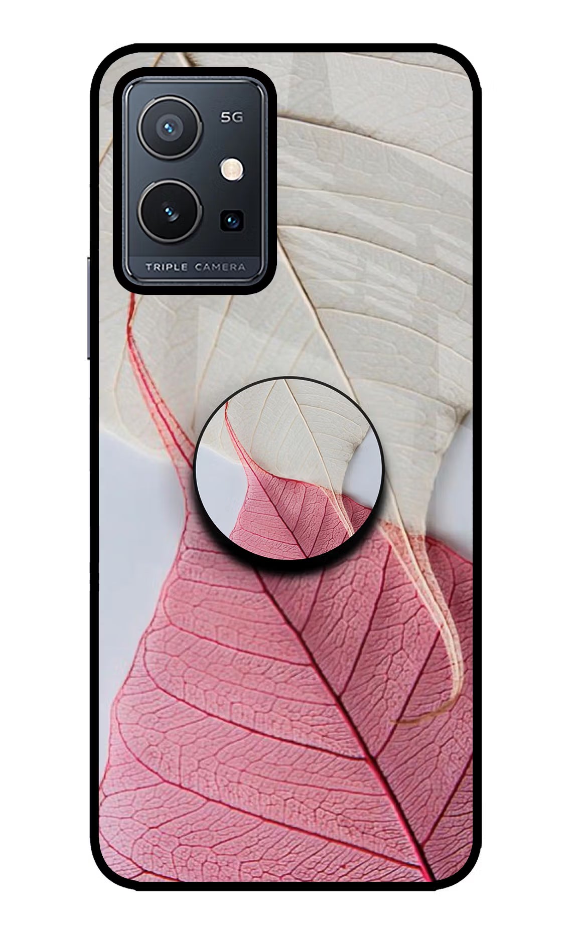 White Pink Leaf Vivo Y75 5G/Vivo T1 5G Glass Case - White Pink Leaf Vivo Y75 5G/Vivo T1 5G Glass Case White Pink Leaf Vivo Y75 5G/Vivo T1 5G Glass Case