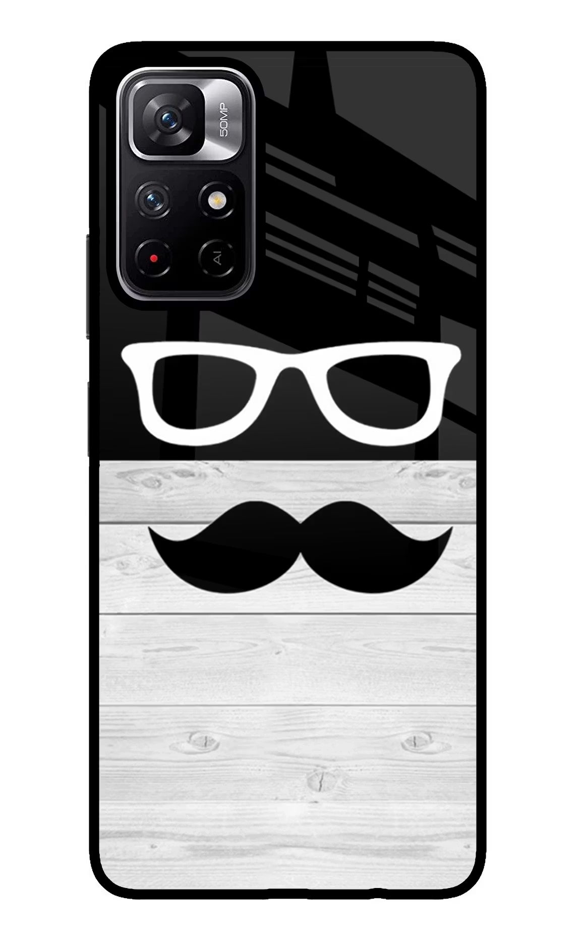 Mustache Poco M4 Pro 5G Glass Case - Mustache Poco M4 Pro 5G Glass Case Mustache Poco M4 Pro 5G Glass Case