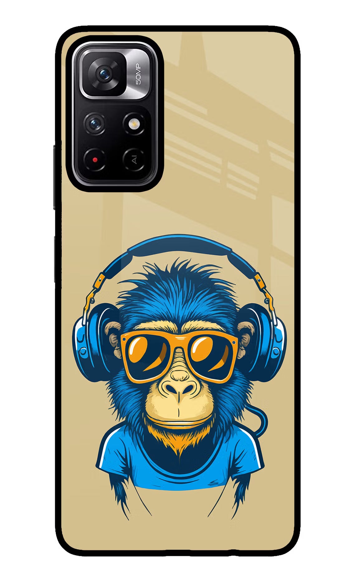 Monkey Headphone Poco M4 Pro 5G Glass Case - Monkey Headphone Poco M4 Pro 5G Glass Case Monkey Headphone Poco M4 Pro 5G Glass Case