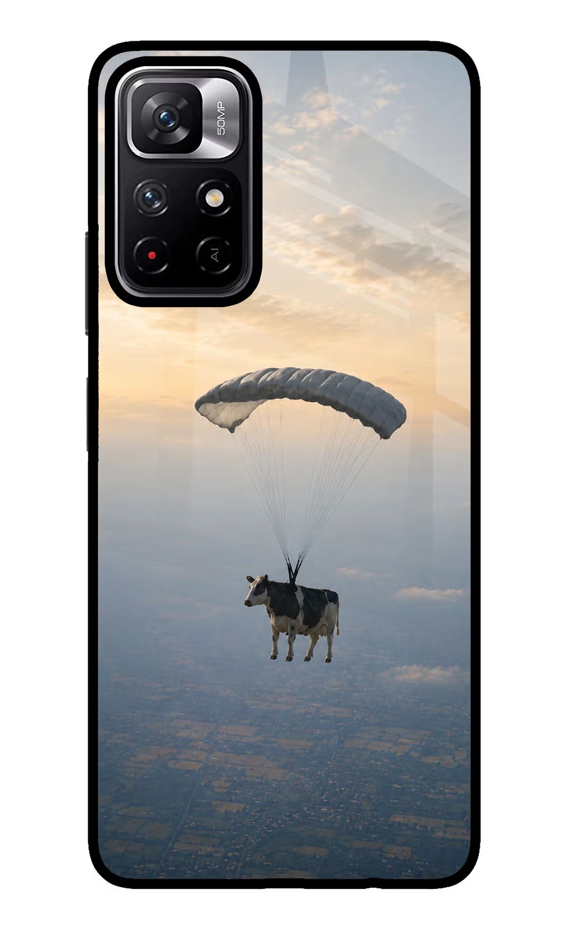 Skydiving Cow Poco M4 Pro 5G Glass Case - Skydiving Cow Poco M4 Pro 5G Glass Case Skydiving Cow Poco M4 Pro 5G Glass Case