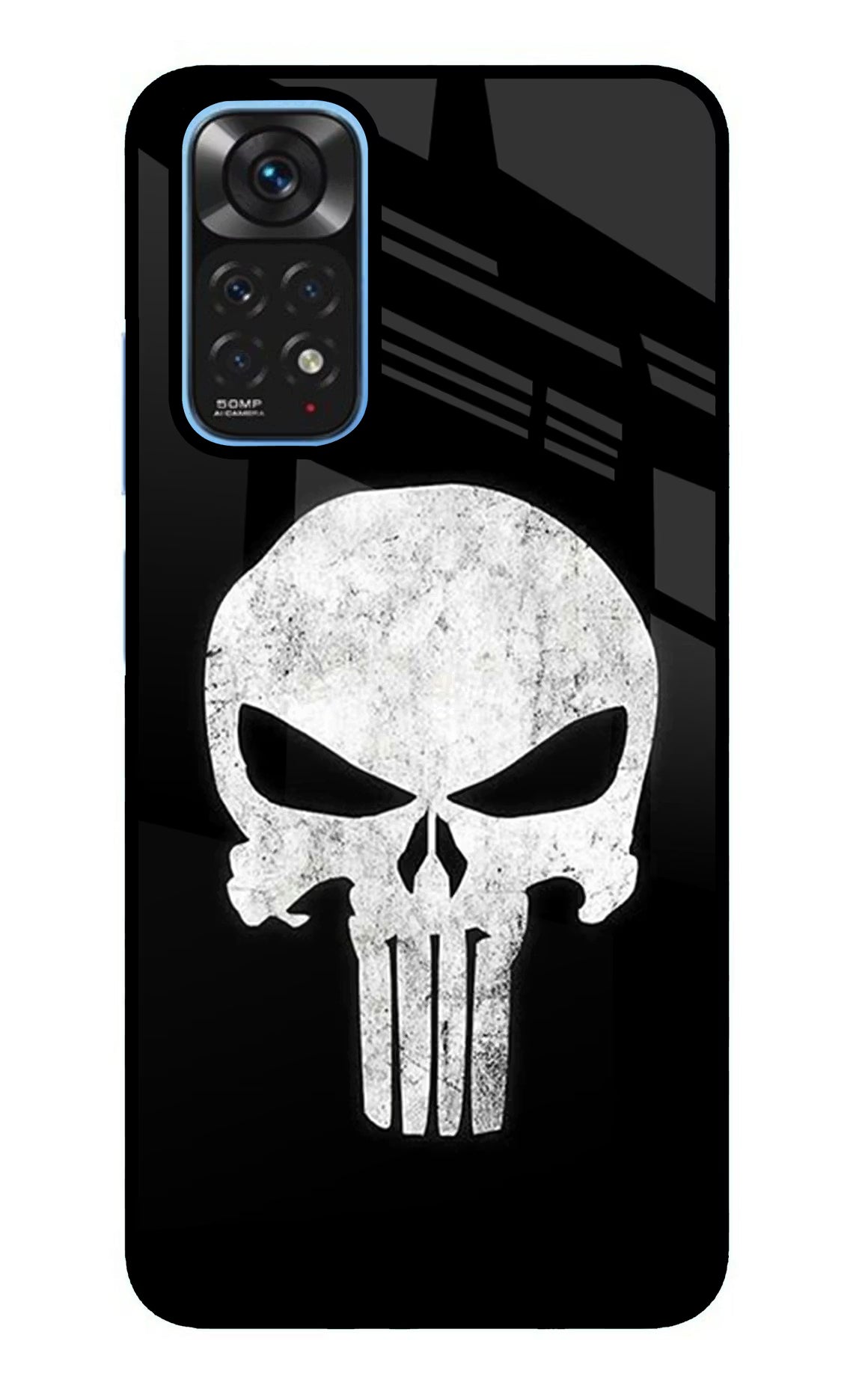 Punisher Skull Redmi Note 11/11S Back Cover - Punisher Skull Redmi Note 11/11S Glass Case Back Cover by Casekaro Punisher Skull Redmi Note 11/11S Glass Case Back Cover by Casekaro