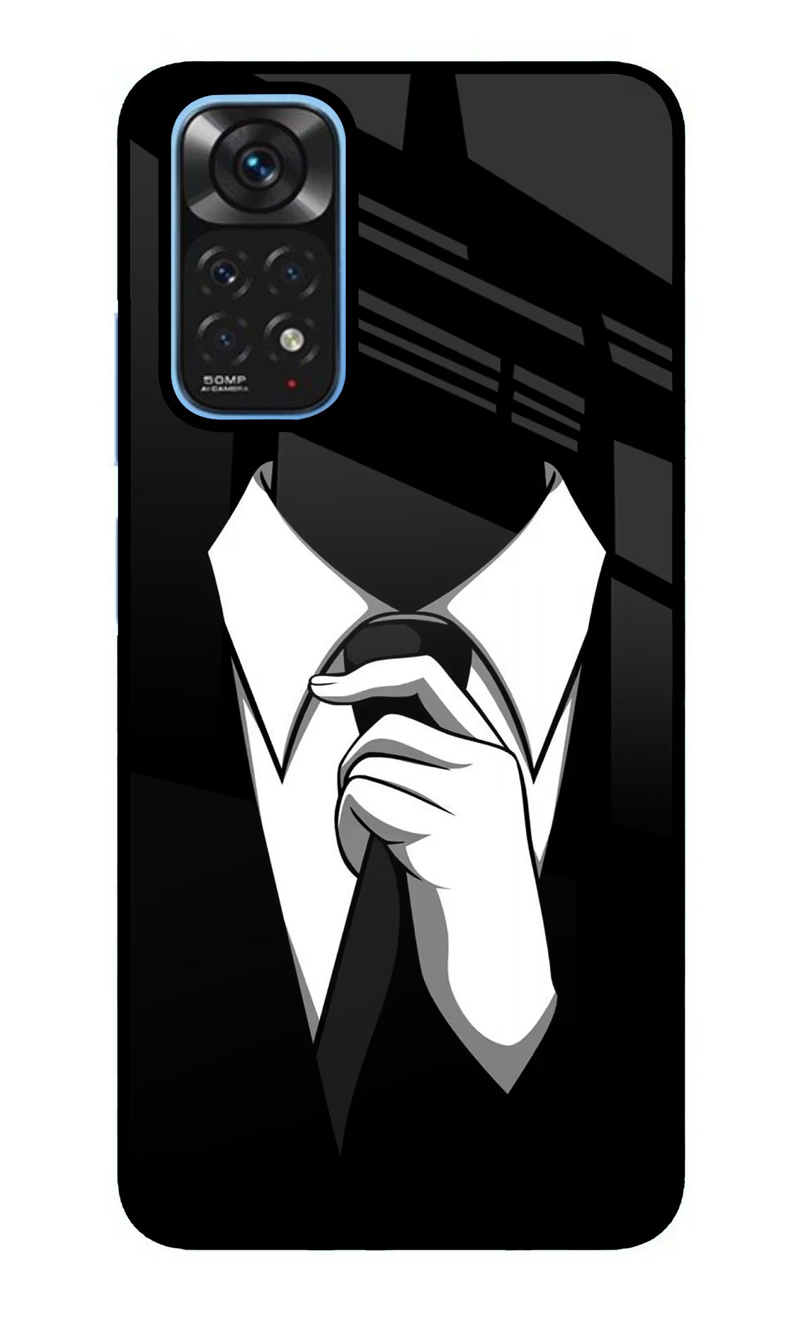 Black Tie Redmi Note 11/11S Back Cover - Black Tie Redmi Note 11/11S Glass Case Back Cover by Casekaro Black Tie Redmi Note 11/11S Glass Case Back Cover by Casekaro