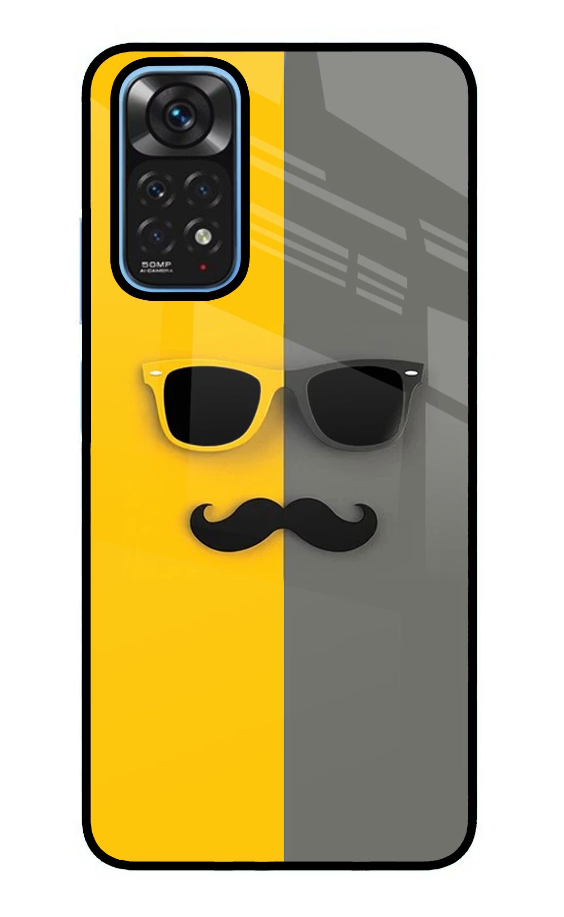 Sunglasses with Mustache Redmi Note 11/11S Back Cover - Sunglasses with Mustache Redmi Note 11/11S Glass Case Back Cover by Casekaro Sunglasses with Mustache Redmi Note 11/11S Glass Case Back Cover by Casekaro