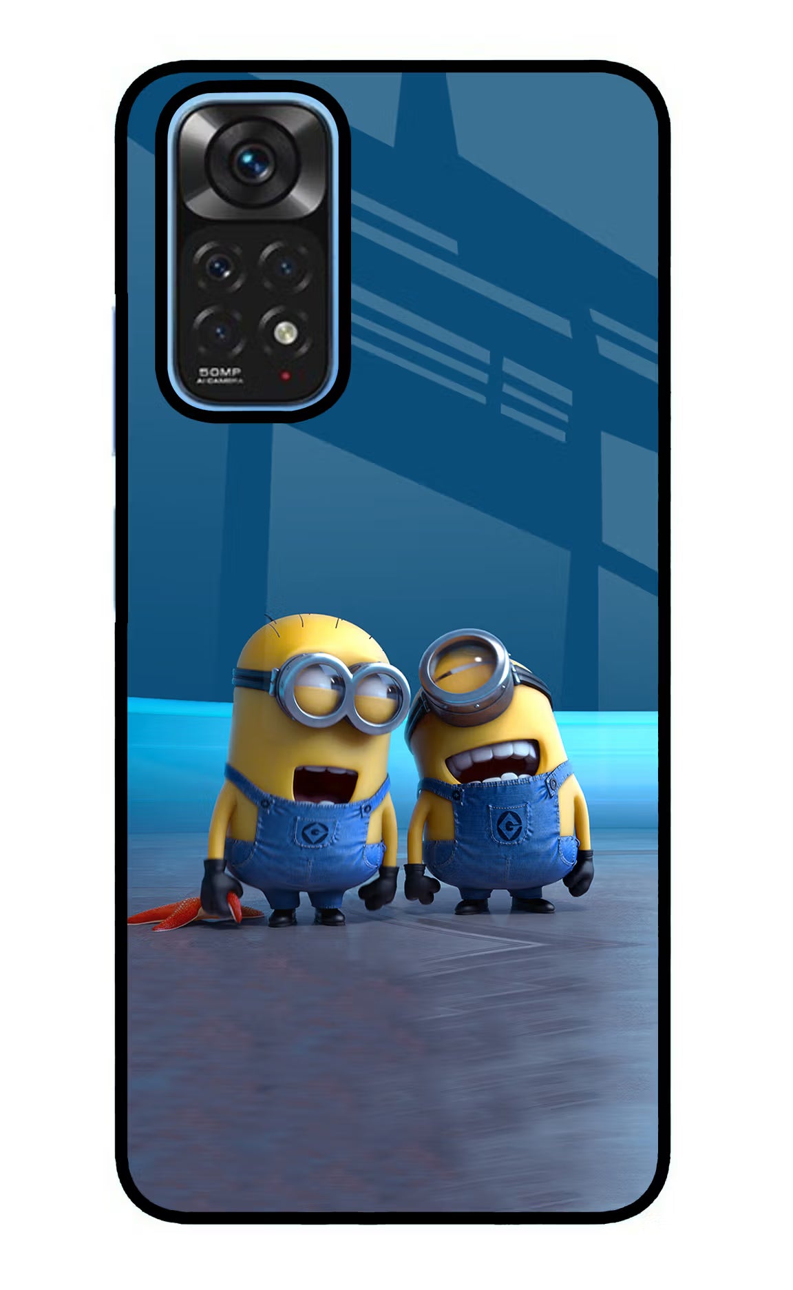 Minion Laughing Redmi Note 11/11S Back Cover - Minion Laughing Redmi Note 11/11S Glass Case Back Cover by Casekaro Minion Laughing Redmi Note 11/11S Glass Case Back Cover by Casekaro