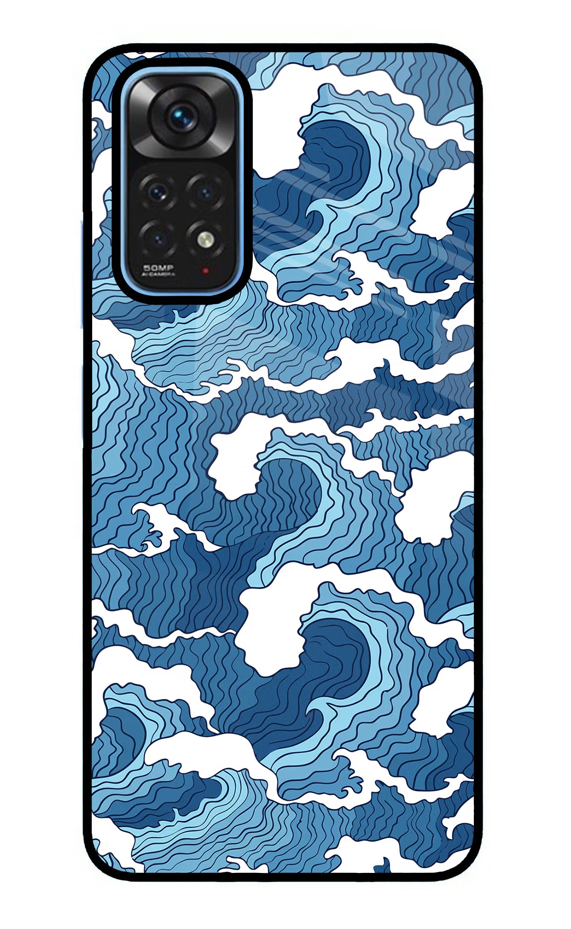 Blue Waves Redmi Note 11/11S Back Cover - Blue Waves Redmi Note 11/11S Glass Case Back Cover by Casekaro Blue Waves Redmi Note 11/11S Glass Case Back Cover by Casekaro
