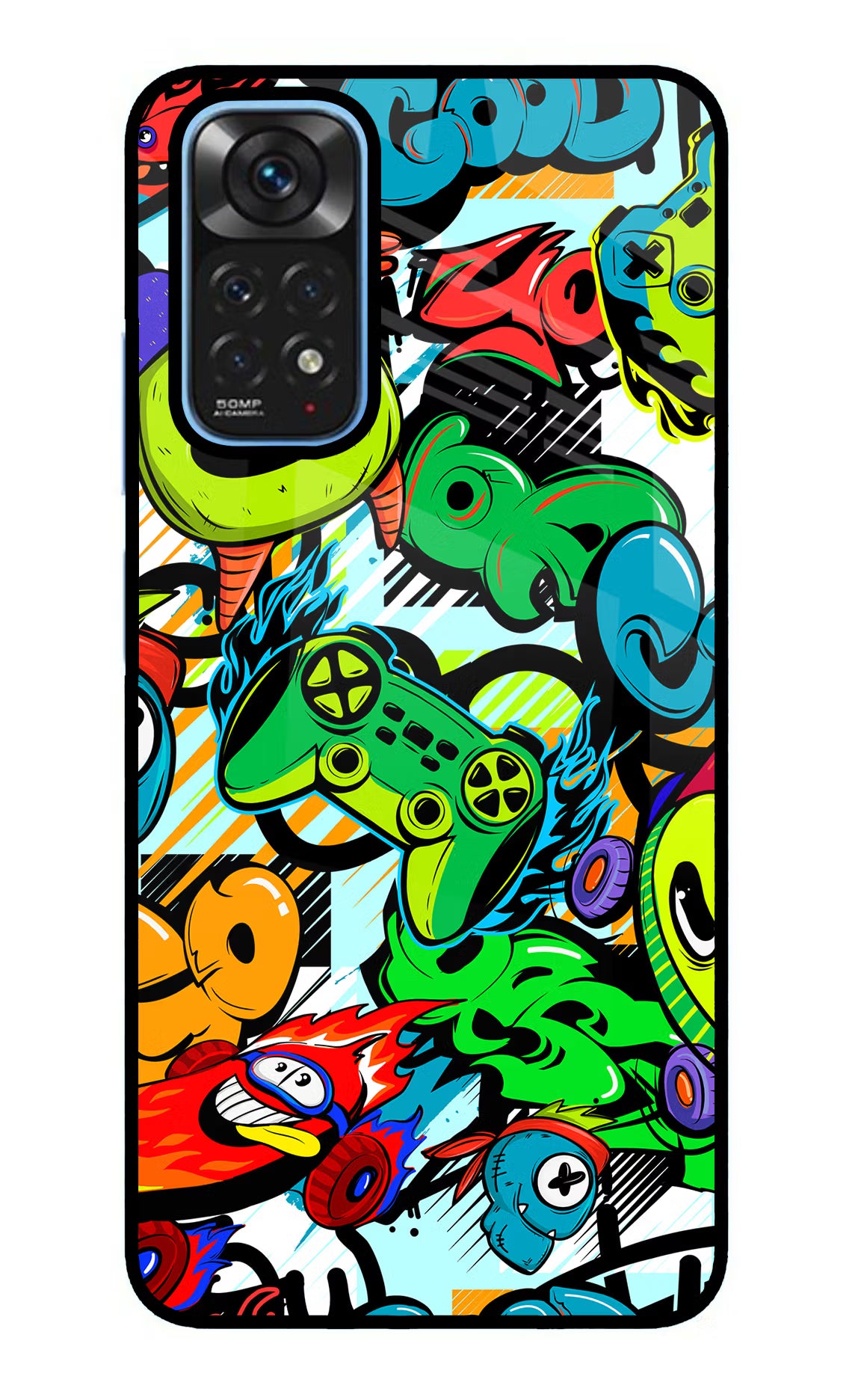 Game Doodle Redmi Note 11/11S Back Cover - Game Doodle Redmi Note 11/11S Glass Case Back Cover by Casekaro Game Doodle Redmi Note 11/11S Glass Case Back Cover by Casekaro