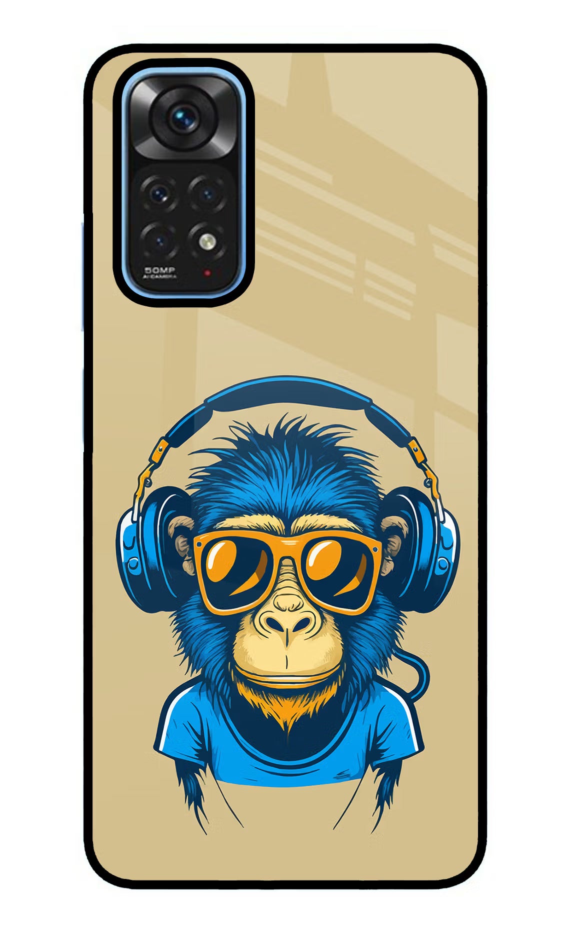 Monkey Headphone Redmi Note 11/11S Back Cover - Monkey Headphone Redmi Note 11/11S Glass Case Back Cover by Casekaro Monkey Headphone Redmi Note 11/11S Glass Case Back Cover by Casekaro