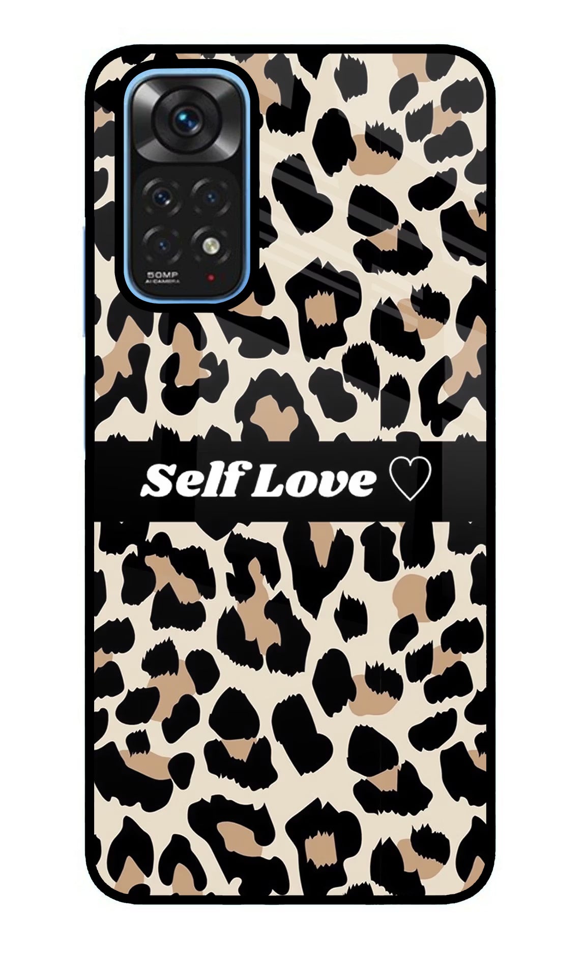 Leopard Print Self Love Redmi Note 11/11S Back Cover - Leopard Print Self Love Redmi Note 11/11S Glass Case Back Cover by Casekaro Leopard Print Self Love Redmi Note 11/11S Glass Case Back Cover by Casekaro