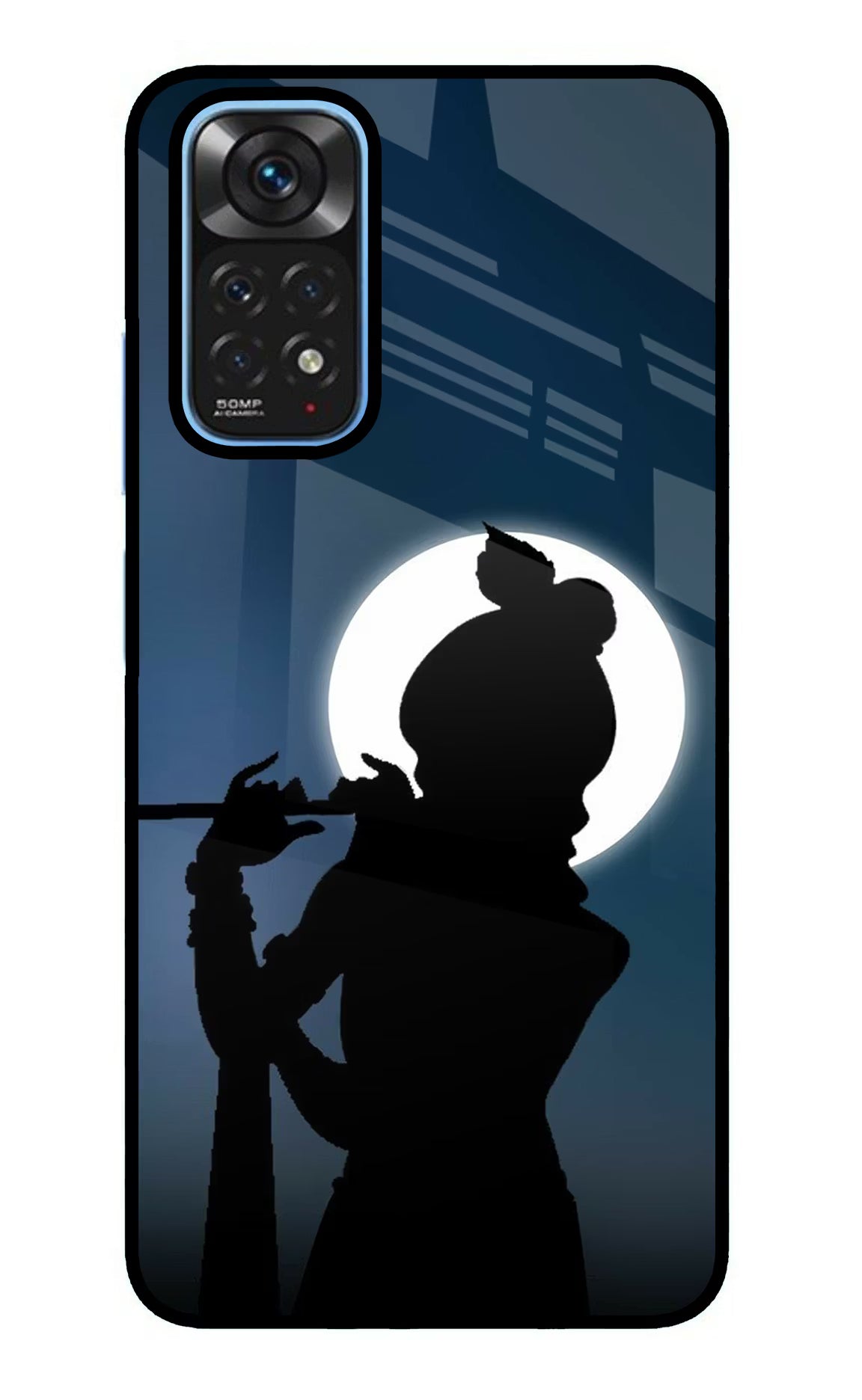 Shri Krishna Silhouette Redmi Note 11/11S Back Cover - Shri Krishna Silhouette Redmi Note 11/11S Glass Case Back Cover by Casekaro Shri Krishna Silhouette Redmi Note 11/11S Glass Case Back Cover by Casekaro