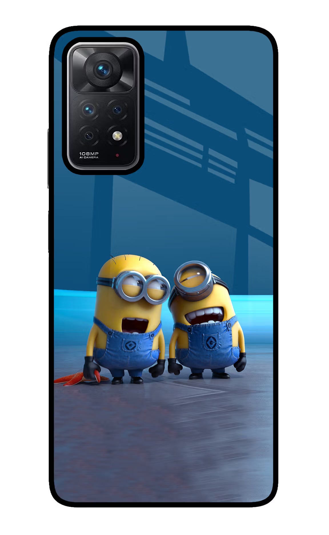 Minion Laughing Redmi Note 11 Pro Back Cover - Minion Laughing Redmi Note 11 Pro Glass Case Back Cover by Casekaro Minion Laughing Redmi Note 11 Pro Glass Case Back Cover by Casekaro