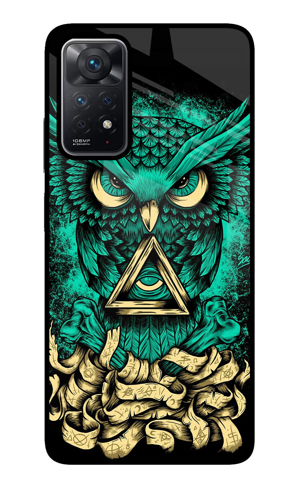 Green Owl Redmi Note 11 Pro Back Cover - Green Owl Redmi Note 11 Pro Glass Case Back Cover by Casekaro Green Owl Redmi Note 11 Pro Glass Case Back Cover by Casekaro