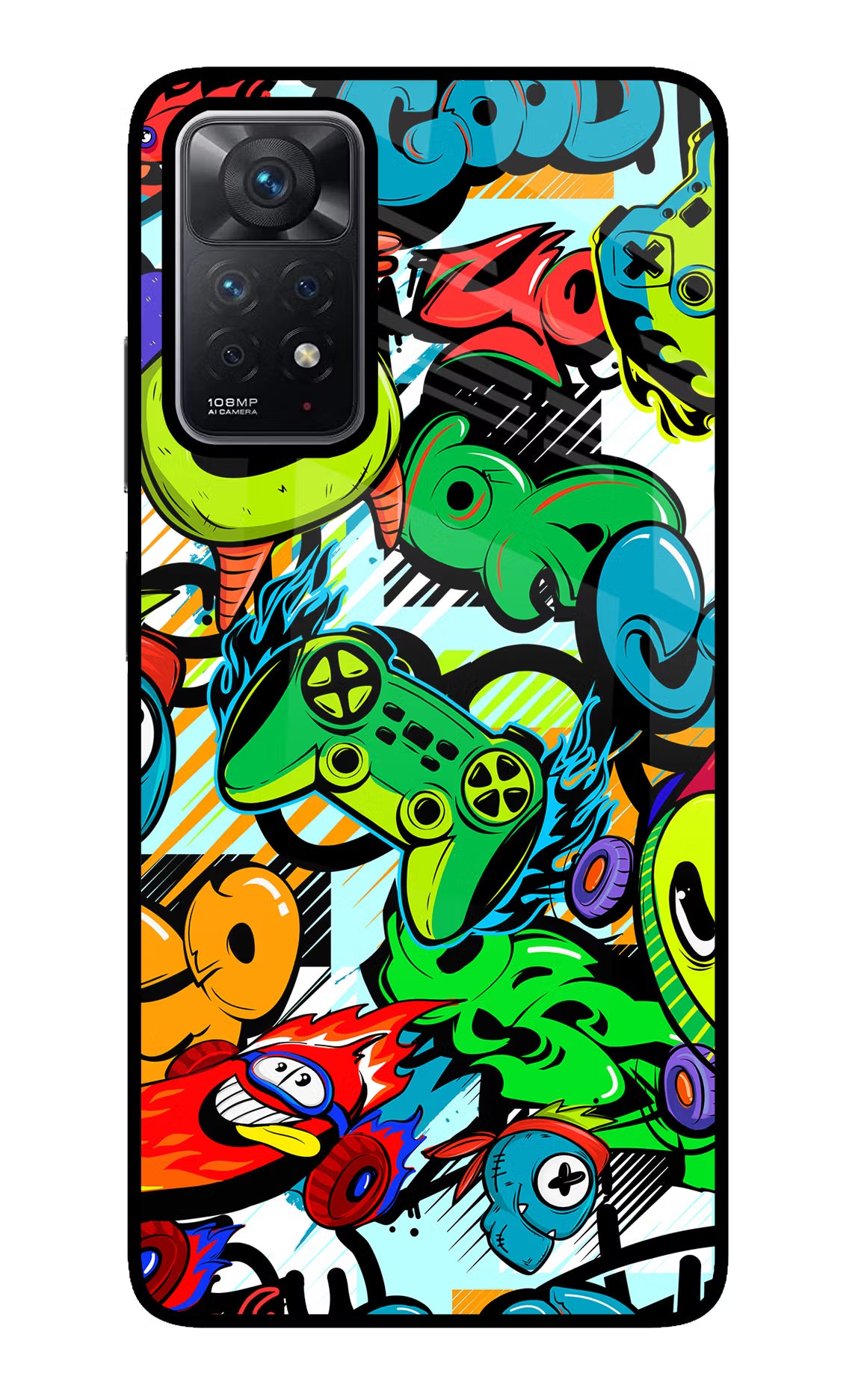 Game Doodle Redmi Note 11 Pro Back Cover - Game Doodle Redmi Note 11 Pro Glass Case Back Cover by Casekaro Game Doodle Redmi Note 11 Pro Glass Case Back Cover by Casekaro
