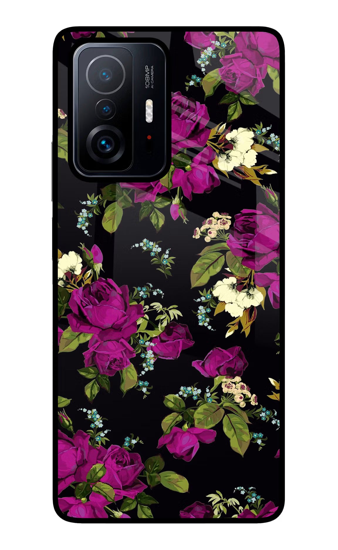Flowers Mi 11T Pro 5G Back Cover - Flowers Mi 11T Pro 5G Glass Case Back Cover by Casekaro Flowers Mi 11T Pro 5G Glass Case Back Cover by Casekaro