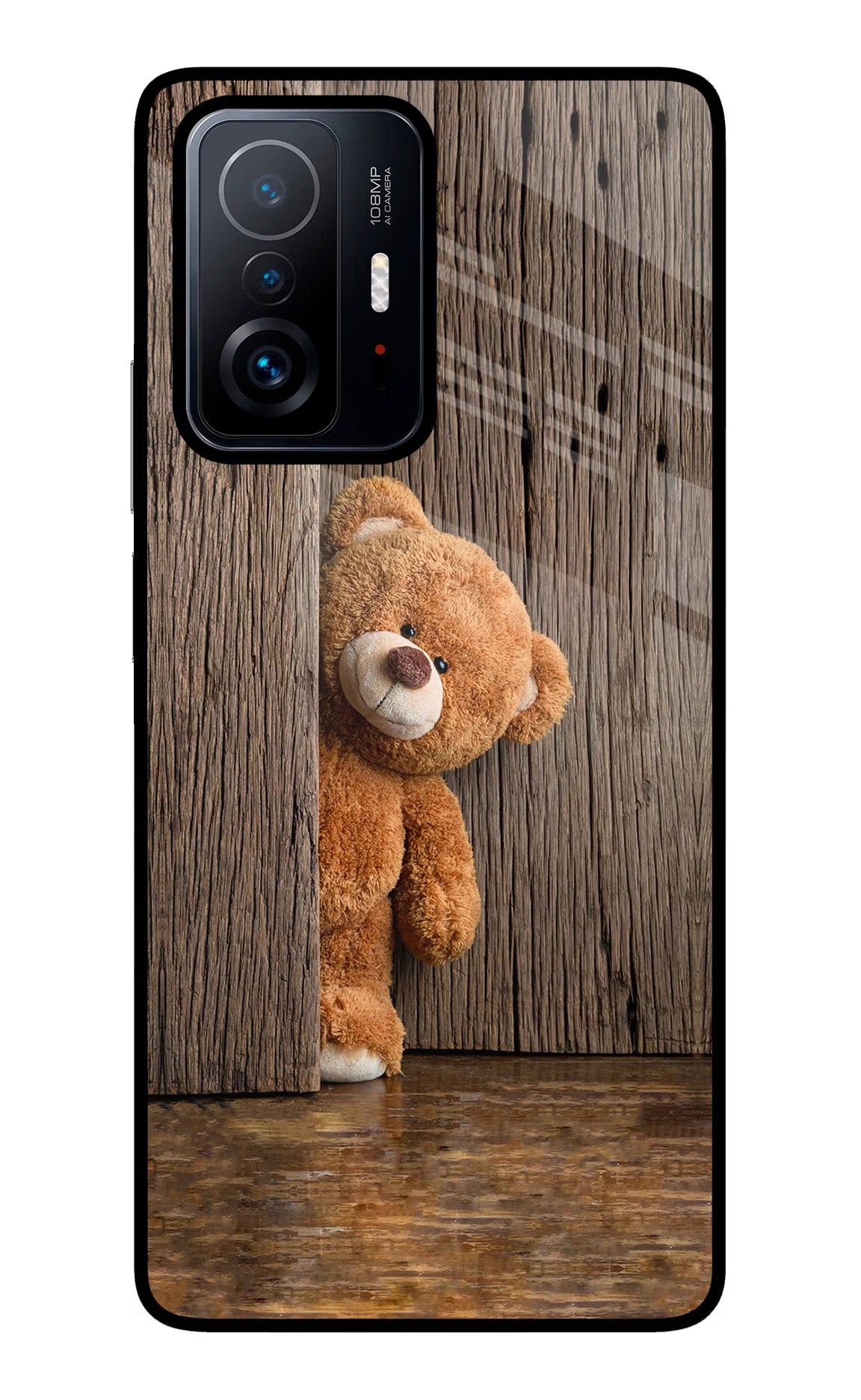 Teddy Wooden Mi 11T Pro 5G Back Cover - Teddy Wooden Mi 11T Pro 5G Glass Case Back Cover by Casekaro Teddy Wooden Mi 11T Pro 5G Glass Case Back Cover by Casekaro