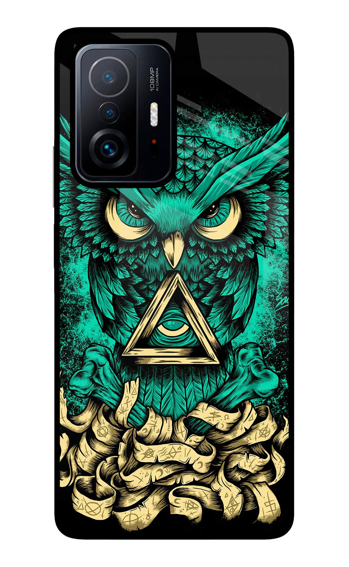 Green Owl Mi 11T Pro 5G Back Cover - Green Owl Mi 11T Pro 5G Glass Case Back Cover by Casekaro Green Owl Mi 11T Pro 5G Glass Case Back Cover by Casekaro