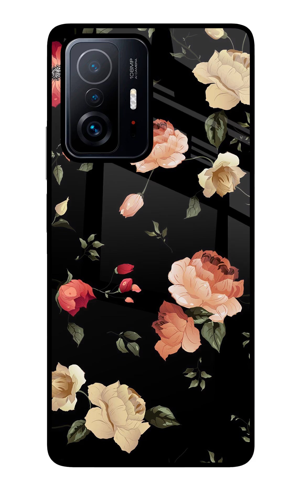 Flowers Mi 11T Pro 5G Back Cover - Flowers Mi 11T Pro 5G Glass Case Back Cover by Casekaro Flowers Mi 11T Pro 5G Glass Case Back Cover by Casekaro