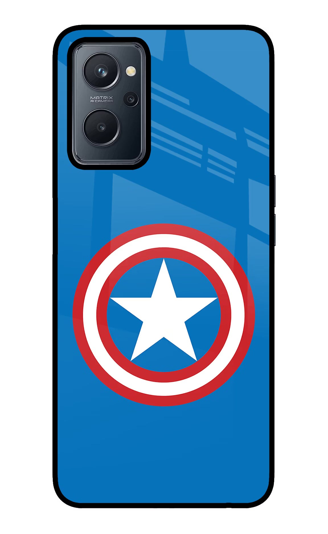 Captain America Logo Realme 9i 4G Back Cover - Captain America Logo Realme 9i 4G Glass Case Back Cover by Casekaro Captain America Logo Realme 9i 4G Glass Case Back Cover by Casekaro