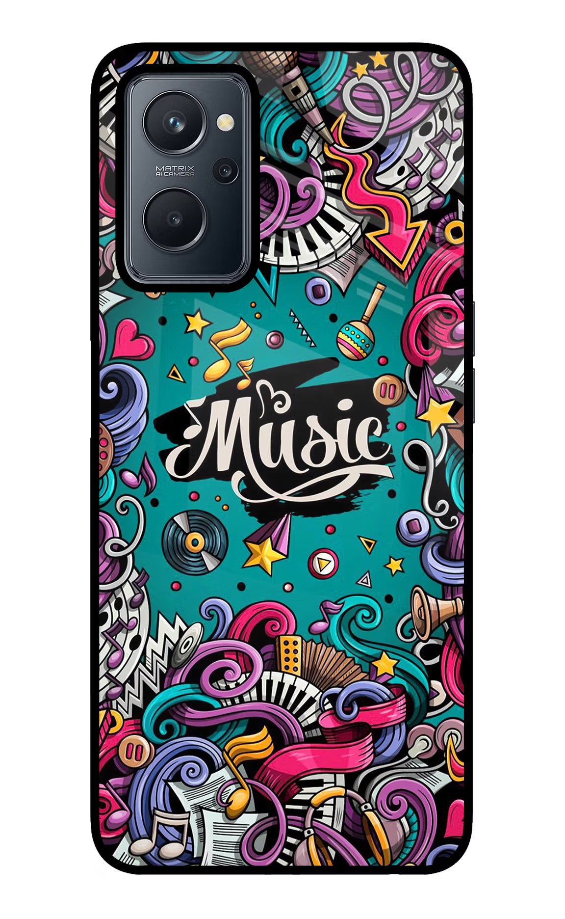 Music Graffiti Realme 9i 4G Back Cover - Music Graffiti Realme 9i 4G Glass Case Back Cover by Casekaro Music Graffiti Realme 9i 4G Glass Case Back Cover by Casekaro