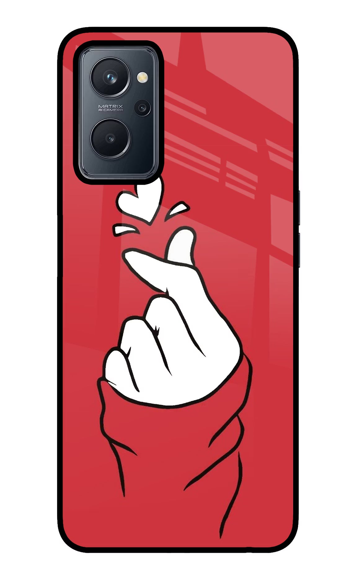Korean Love Sign Realme 9i 4G Back Cover - Korean Love Sign Realme 9i 4G Glass Case Back Cover by Casekaro Korean Love Sign Realme 9i 4G Glass Case Back Cover by Casekaro
