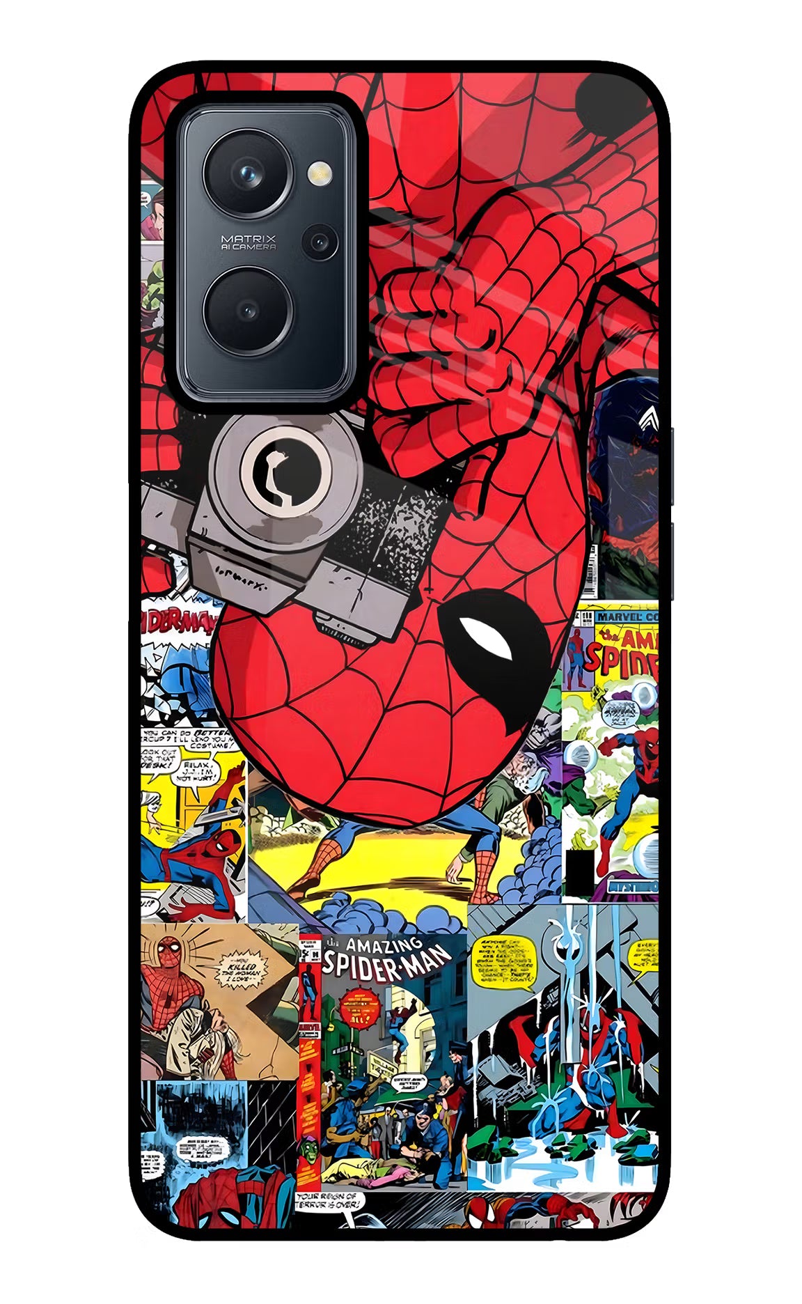 Spider Man Realme 9i 4G Back Cover - Spider Man Realme 9i 4G Glass Case Back Cover by Casekaro Spider Man Realme 9i 4G Glass Case Back Cover by Casekaro