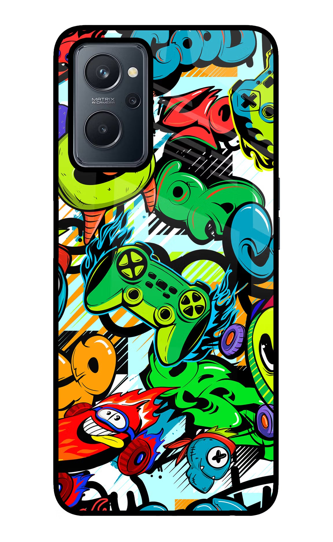 Game Doodle Realme 9i 4G Back Cover - Game Doodle Realme 9i 4G Glass Case Back Cover by Casekaro Game Doodle Realme 9i 4G Glass Case Back Cover by Casekaro
