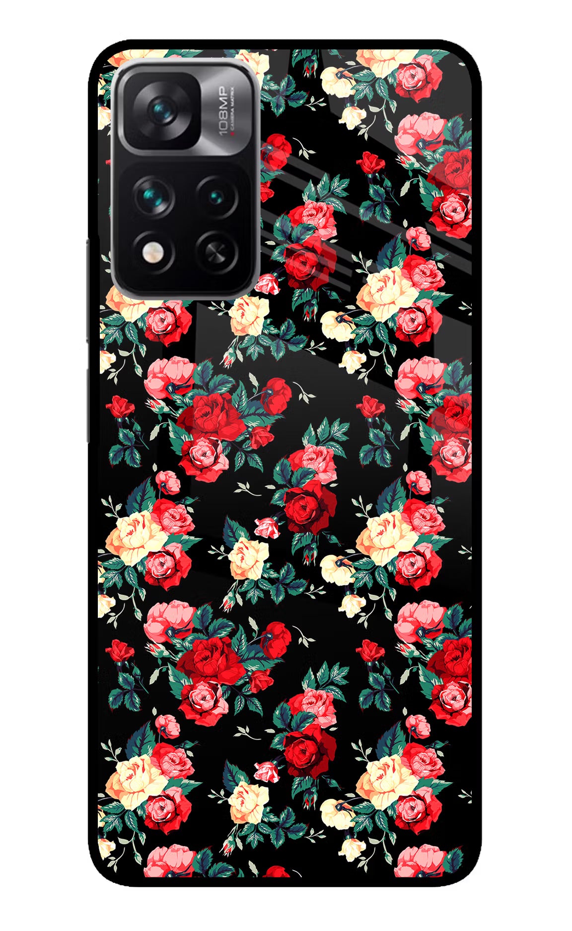 Rose Pattern Mi 11i 5G/11i 5G Hypercharge Glass Case - Rose Pattern Mi 11i 5G/11i 5G Hypercharge Glass Case Rose Pattern Mi 11i 5G/11i 5G Hypercharge Glass Case