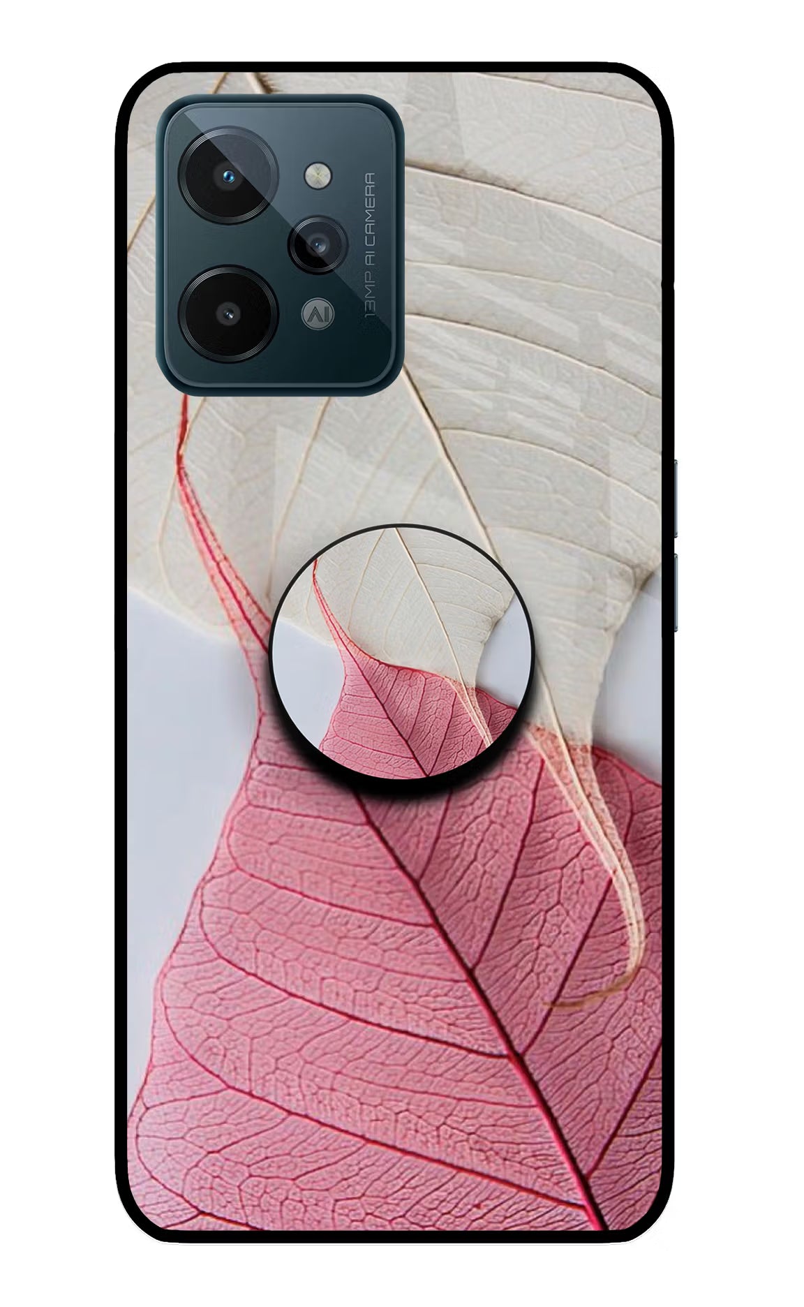 White Pink Leaf Realme C31 Glass Case - White Pink Leaf Realme C31 Glass Case White Pink Leaf Realme C31 Glass Case