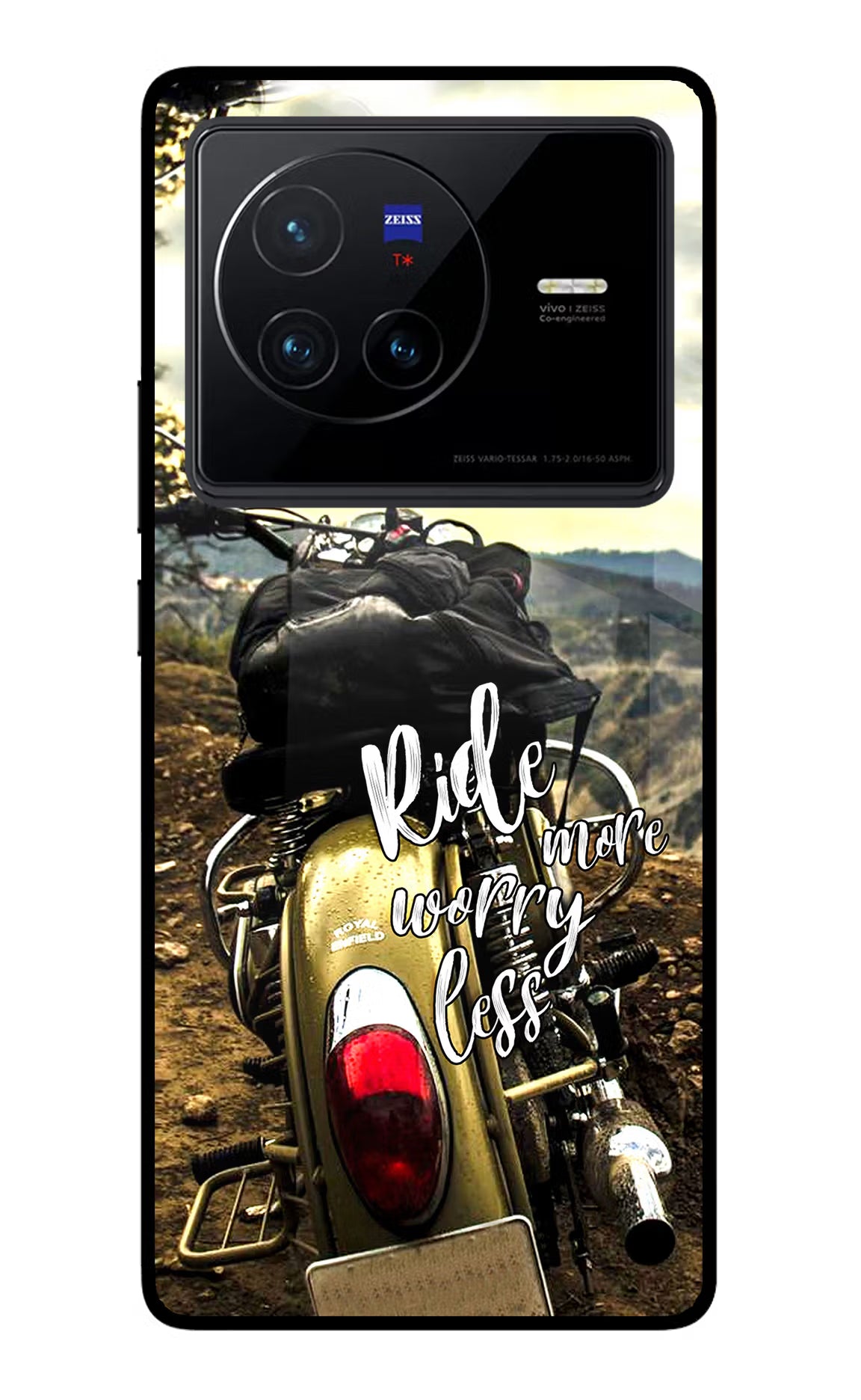 Ride More Worry Less Vivo X80 Back Cover - Ride More Worry Less Vivo X80 Glass Case Back Cover by Casekaro Ride More Worry Less Vivo X80 Glass Case Back Cover by Casekaro