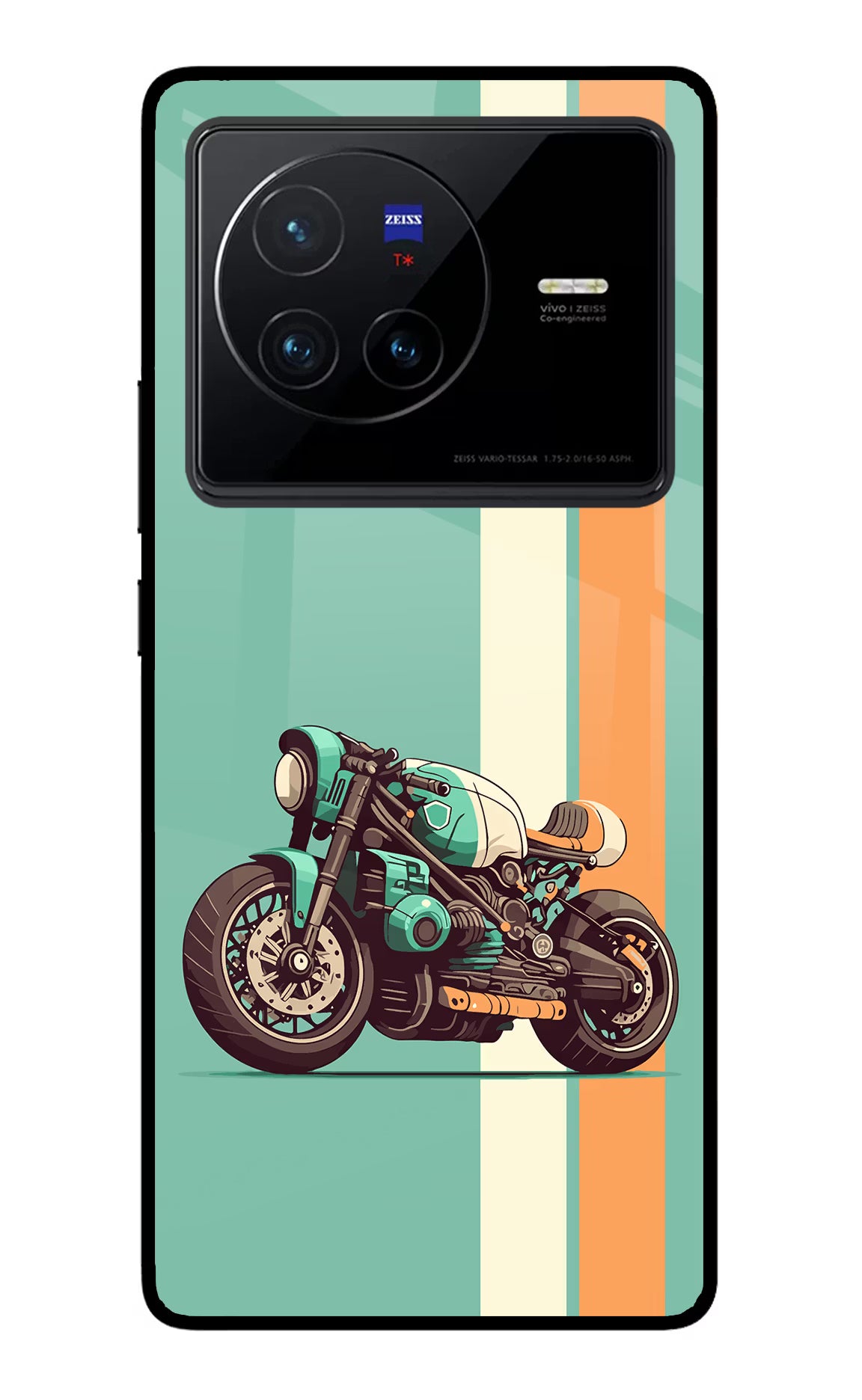 Striped Moto Drift Vivo X80 Back Cover - Striped Moto Drift Vivo X80 Glass Case Back Cover by Casekaro Striped Moto Drift Vivo X80 Glass Case Back Cover by Casekaro