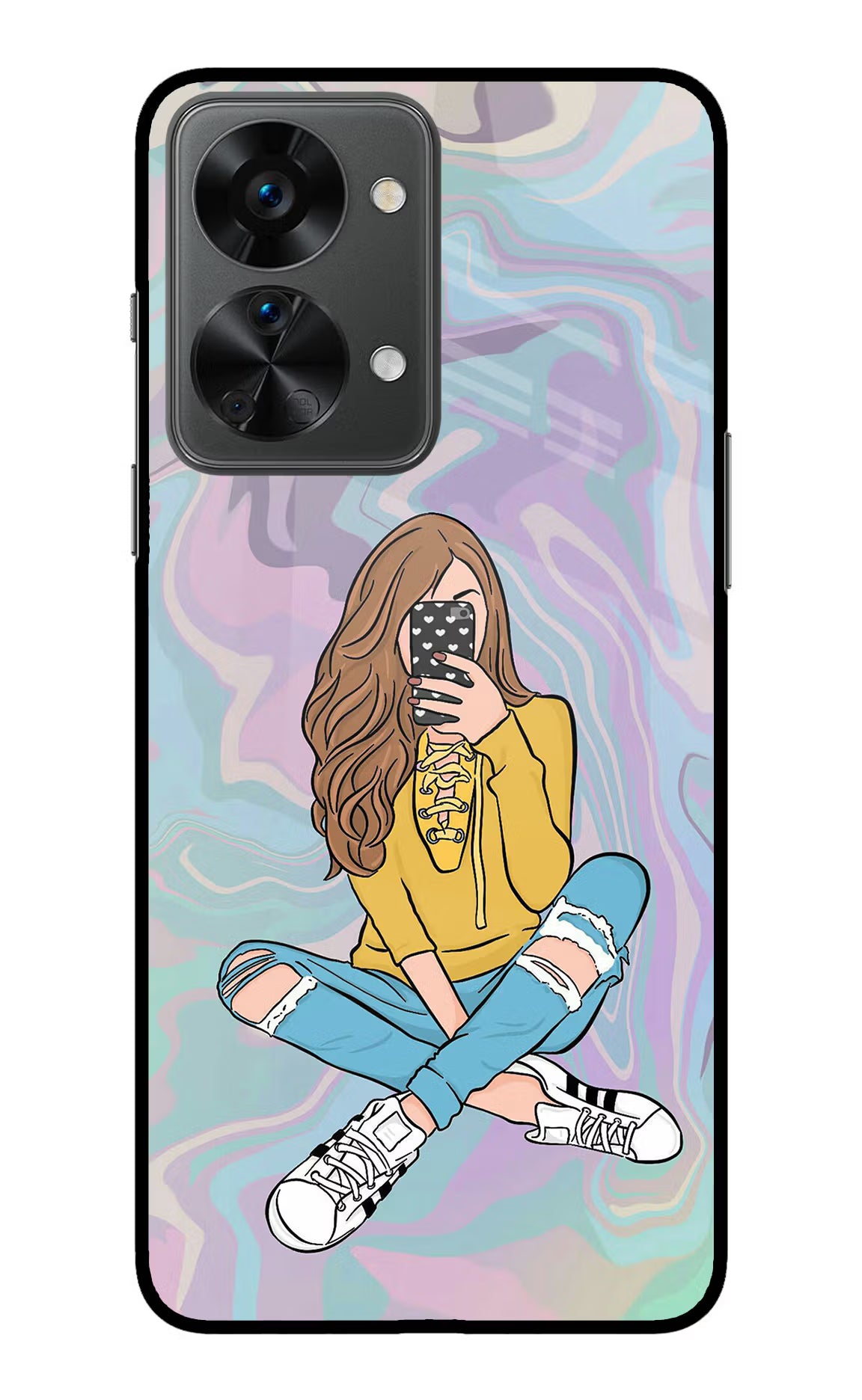 Selfie Girl OnePlus Nord 2T 5G Back Cover - Selfie Girl OnePlus Nord 2T 5G Glass Case Back Cover by Casekaro Selfie Girl OnePlus Nord 2T 5G Glass Case Back Cover by Casekaro